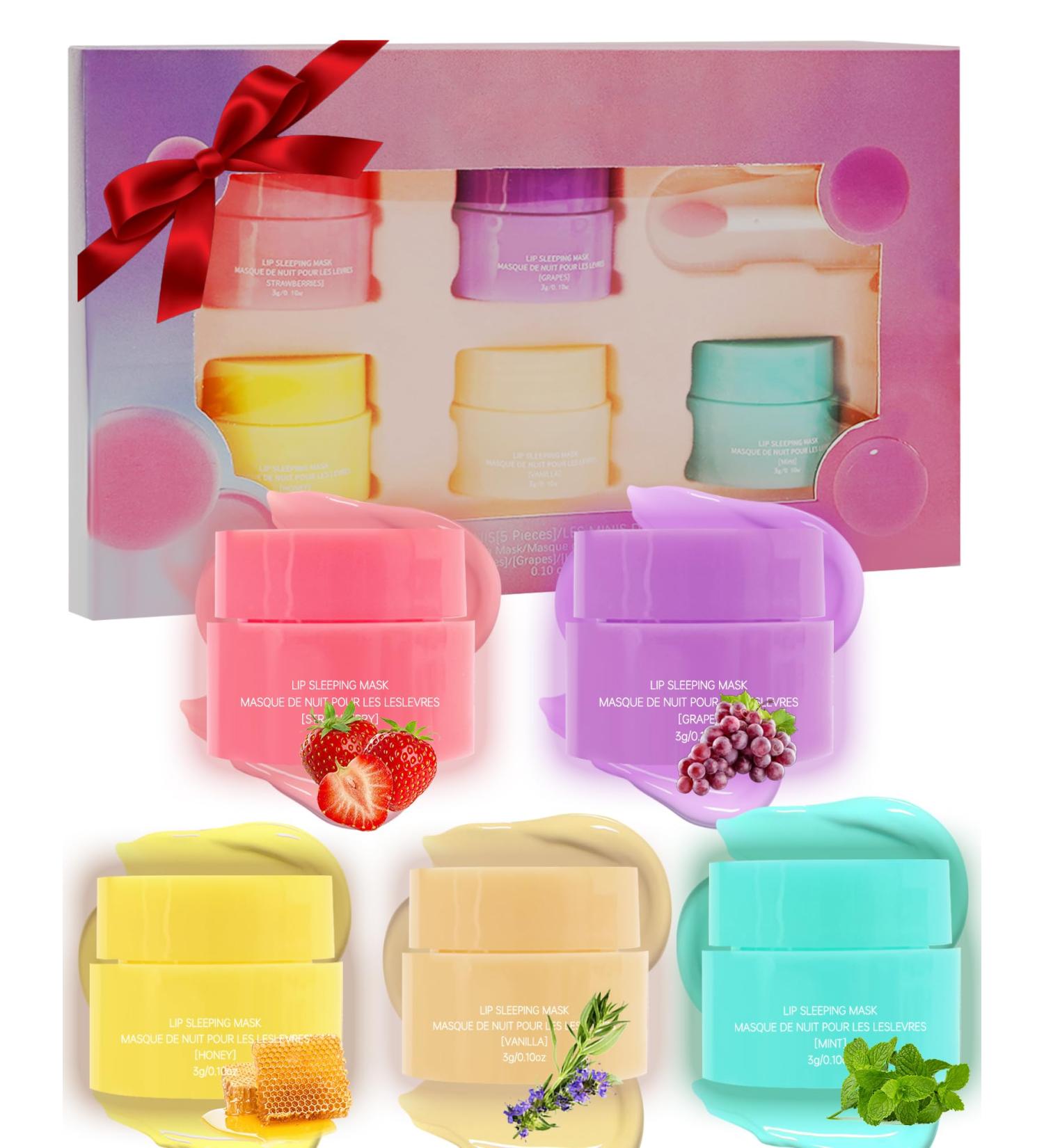 Lip Sleeping Mask Set 5 Pcs Moisturizing Lip Balm for Repair Dry Cracked Lips Deep Hydrating Overnight Lipgloss Day&Night Non-Sticky Lips Primer Moisturizer Balms Women Lipoil Care Christmas Gift #5Pcs - Buy Online on GoSupps.com