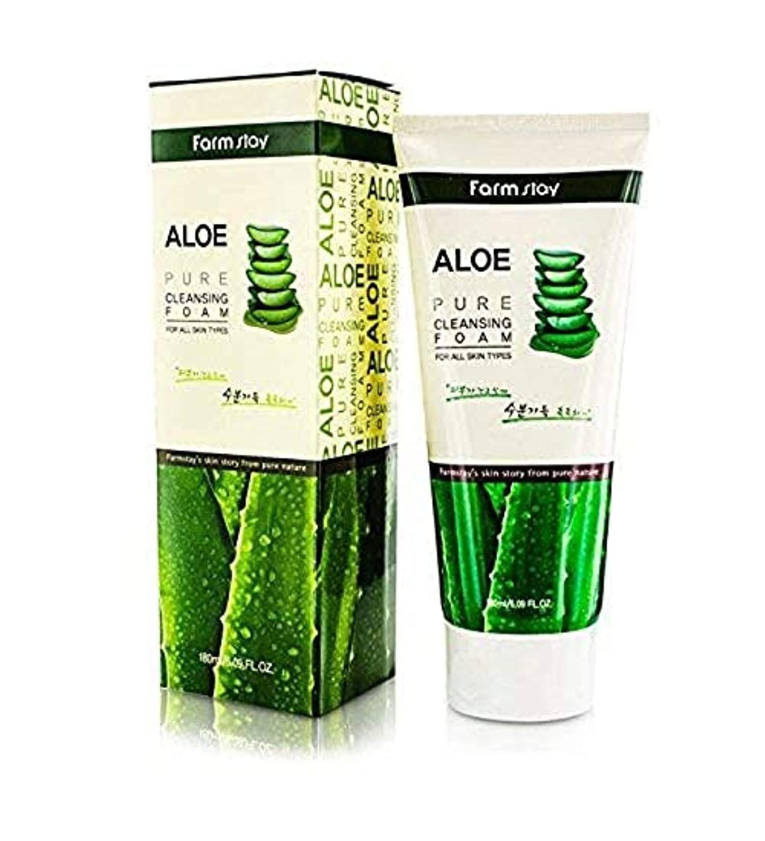 Farmstay Aloe Pure Cleansing Foam 180ml | Hydrating & Soothing Face Wash - International Shipping Available - Buy Online on GoSupps.com