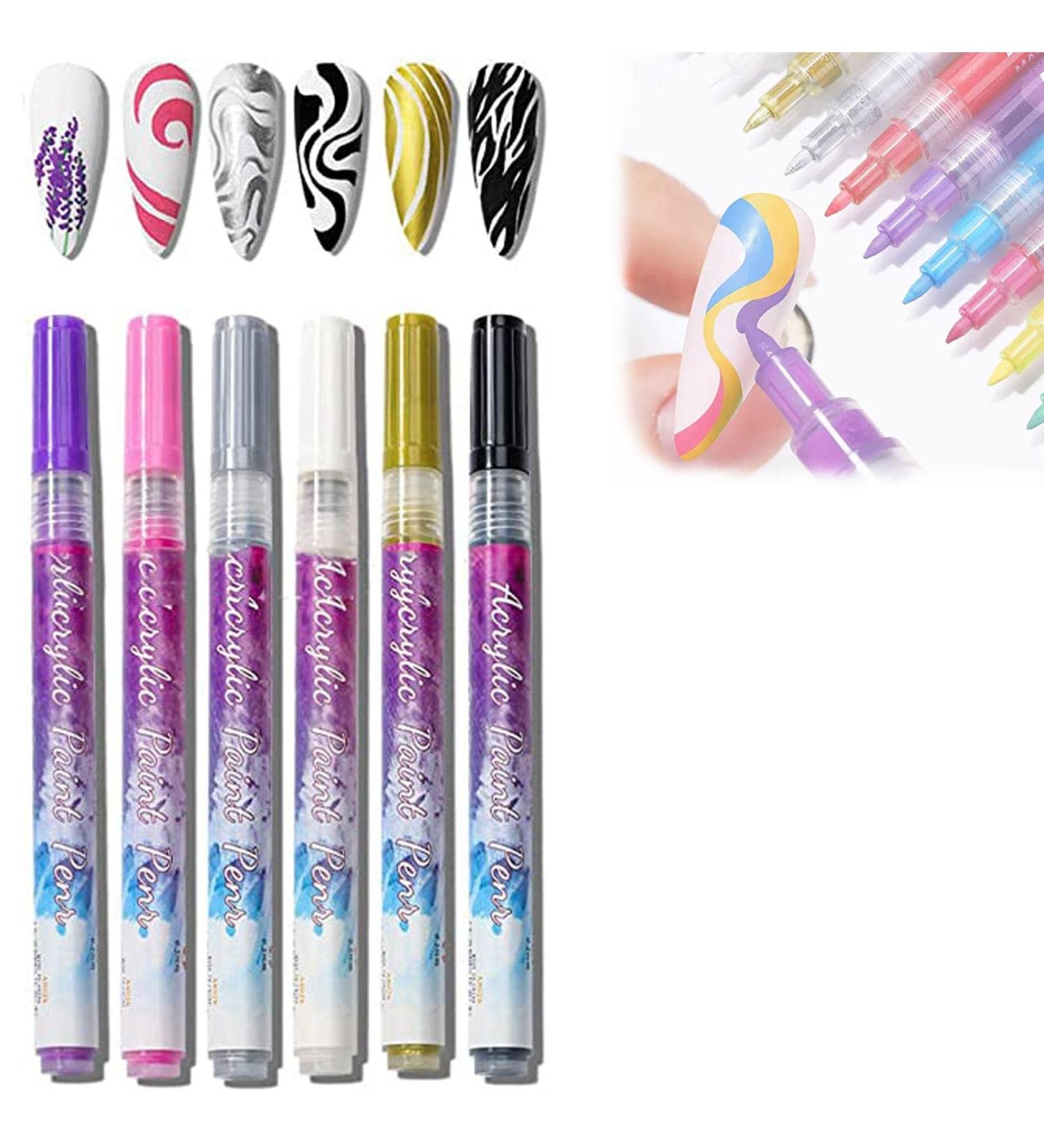 12 Colors Ultra Thin Curve Manicure Marker Gel Nail Art Fine Point Pens for Painting Nails 3D Nail Art Painting Pen Quick Dry Easy to Color Nail Point Graffiti Dotting Pen 6pcs-2 - Buy Online on GoSupps.com