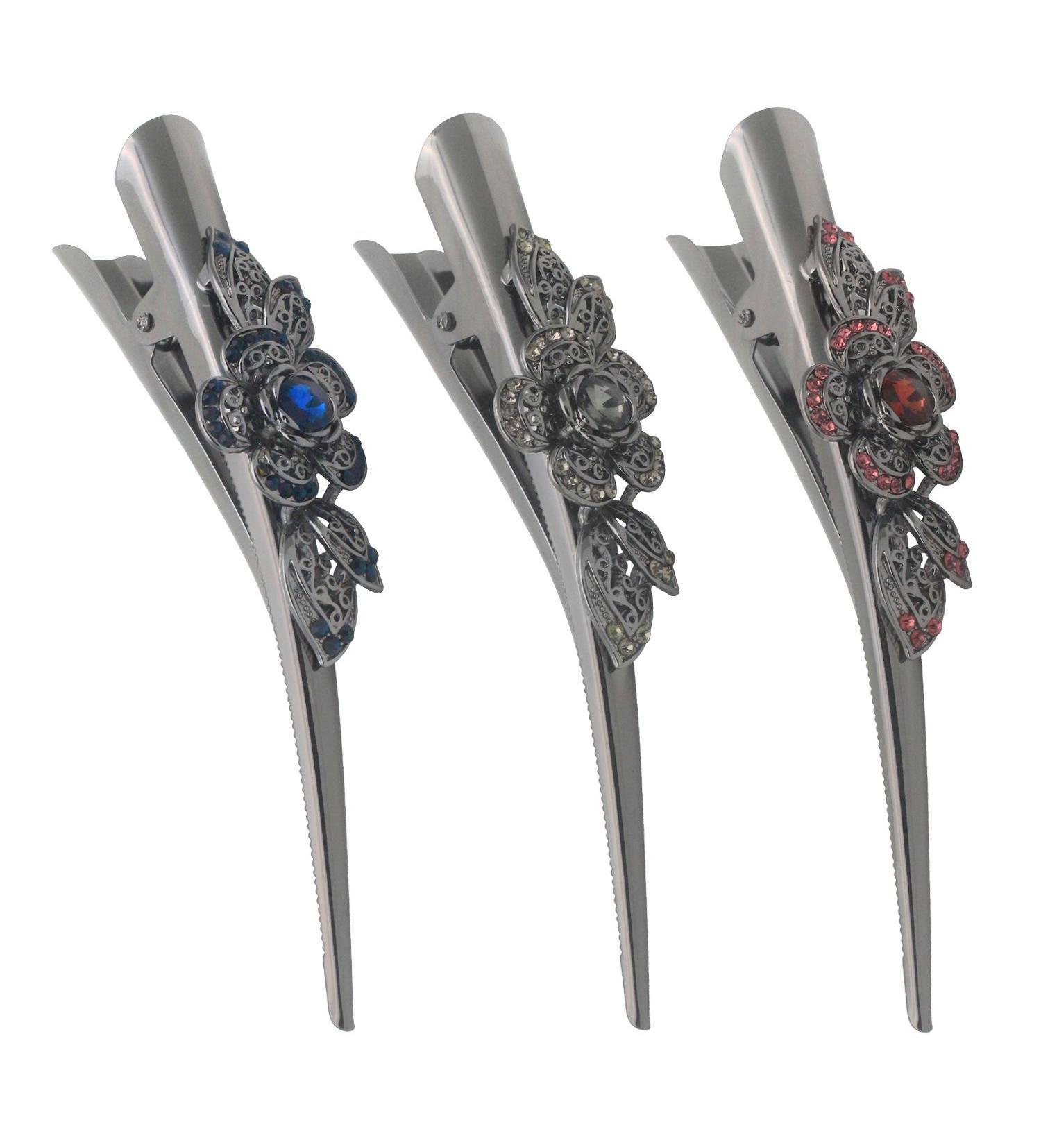 HOLLIHI Set of 3 Large Metal Alloy Alligator Sectioning Clips for Women and Girls - Pretty Strong Clamp Hair Pins Non-Slip Hair Grips Accessories for Thick Hair Silver Gray (Plum Blossom) - Buy Online on GoSupps.com