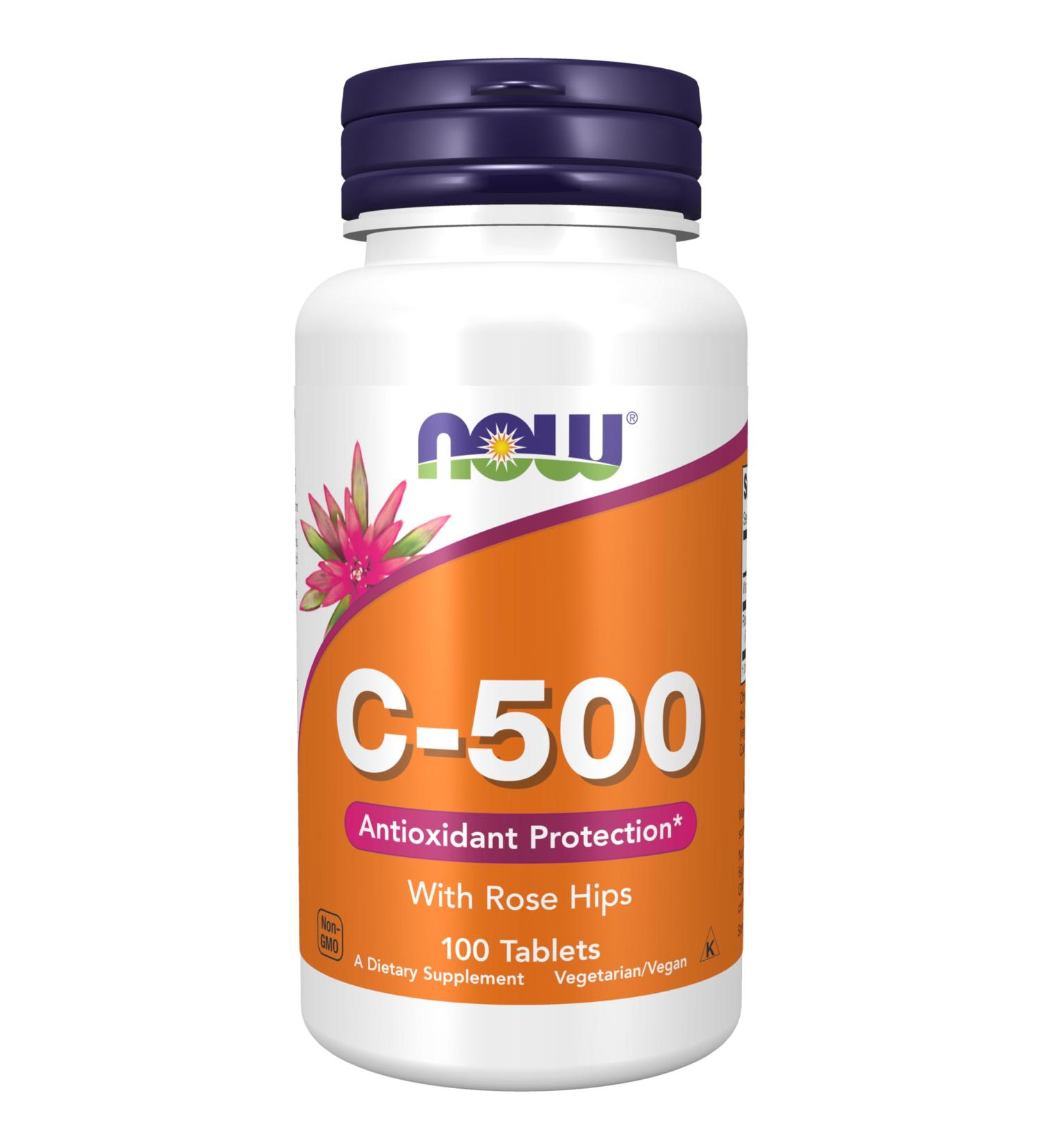 NOW Foods Supplements Vitamin C-500 with Rose Hips Antioxidant Protection* 100 Tablets 100 Count (Pack of 1) - Buy Online on GoSupps.com