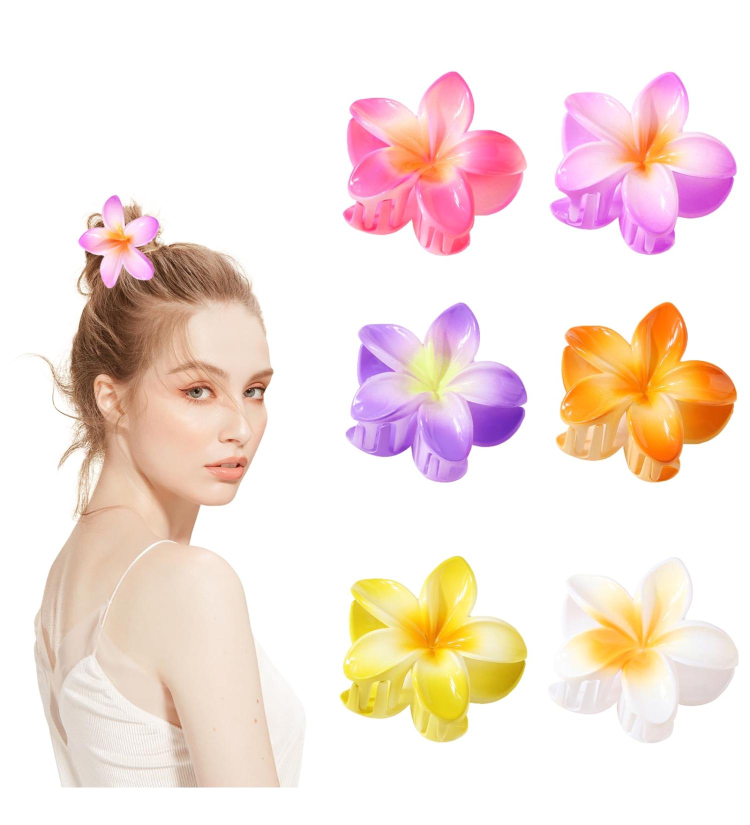 6 Large Colorful Flower Hair Clips for Women - 8cm Slipproof Jaw Clips for Thick & Thin Hair - Stylish Hair Styling Accessories - Buy Online on GoSupps.com