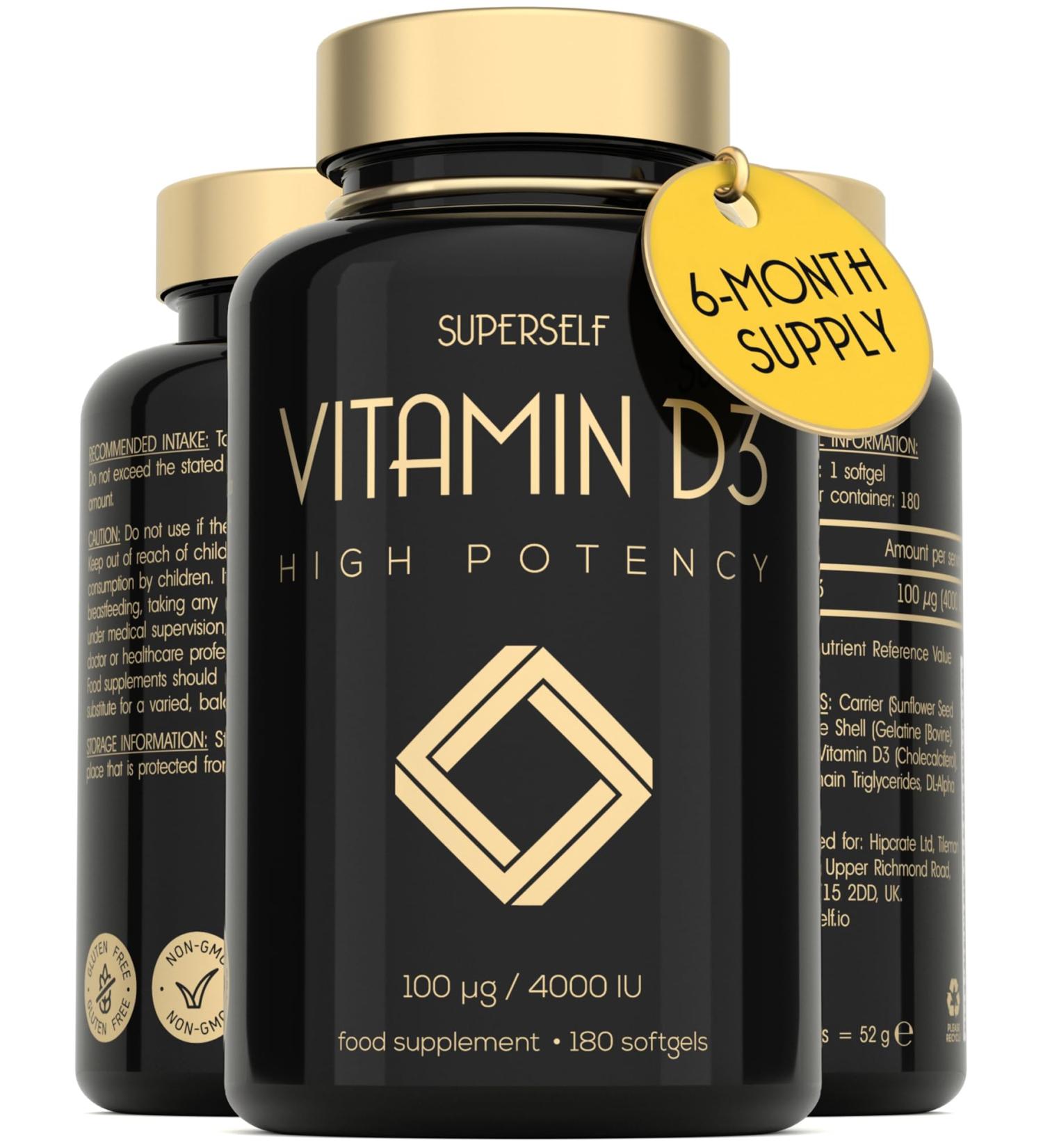 Vitamin D3 4000 IU - Vitamin D Tablets High Strength - 180 Softgel Capsules - VIT D Supplement for Strong Bones Muscles Teeth Immune System - High Absorption Cholecalciferol D3 Vitamins 4000IU - Buy Online on GoSupps.com