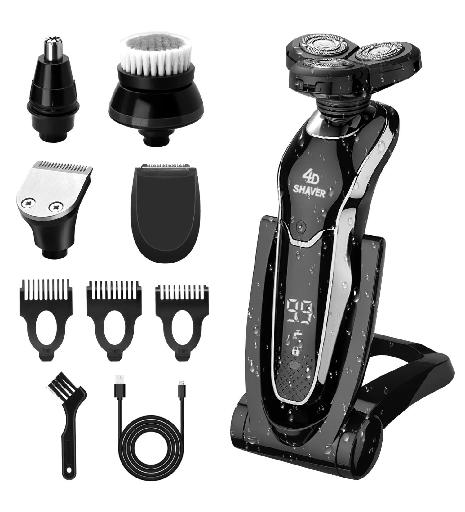BestMal 5 in 1 Wet/Dry Electric Shaver for Men - Rechargeable Waterproof Razor with Nose Trimmer Sideburns Trimmer & Face Cleaning Brush - Buy Online on GoSupps.com