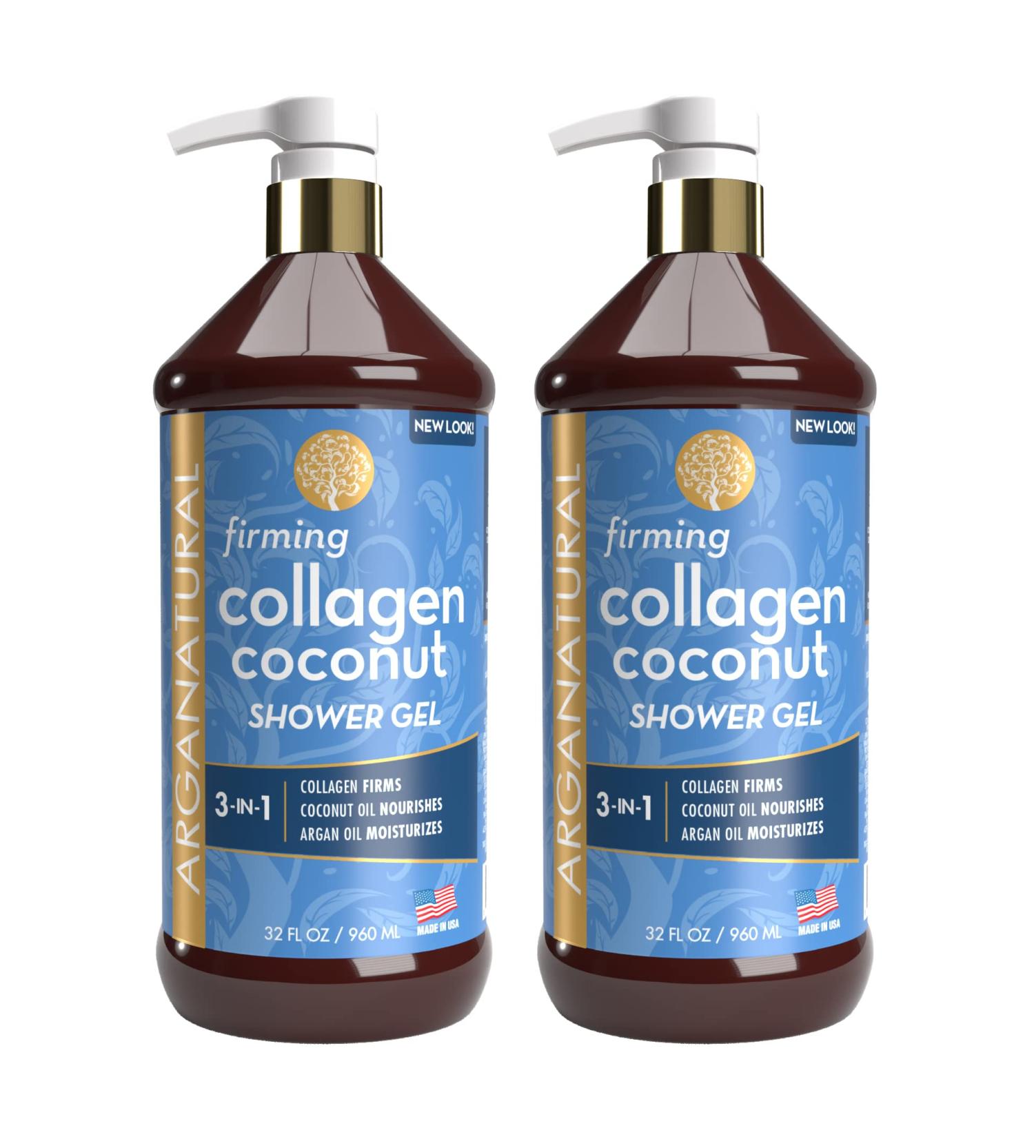 Arganatural Firming Collagen Coconut Shower Gel 2-Pack - 960ml/32 fl oz | Paraben-Free Bath Soap for Softening and Cleansing Skin - Pack of 2 - Buy Online on GoSupps.com