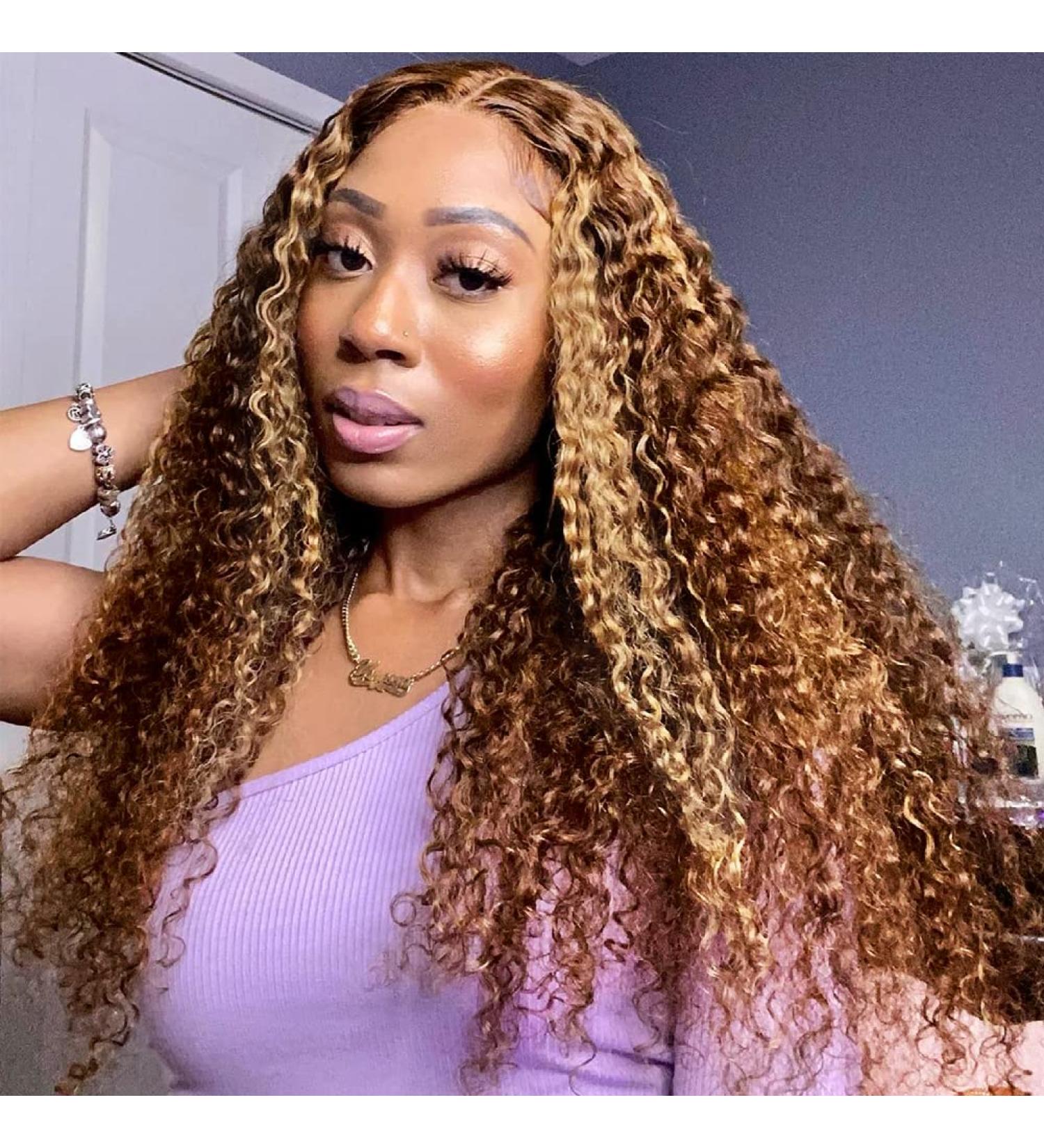 Iris Queen 24 Ombre Lace Front Wig - Curly Brazilian Human Hair, 150% Density, Honey Blonde & Brown Highlights for Black Women - Buy Online on GoSupps.com