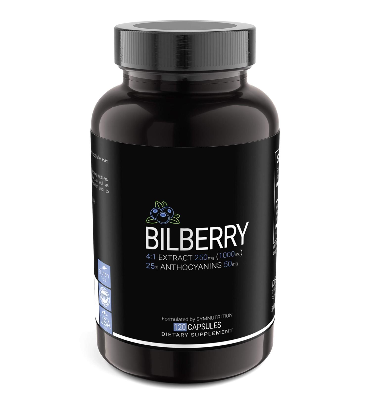 Premium Bilberry Extract 1000mg - 120 V-Capsules, 25% Anthocyanins, European Blueberry, Vegan & Gluten Free, Made in USA - Buy Online on GoSupps.com