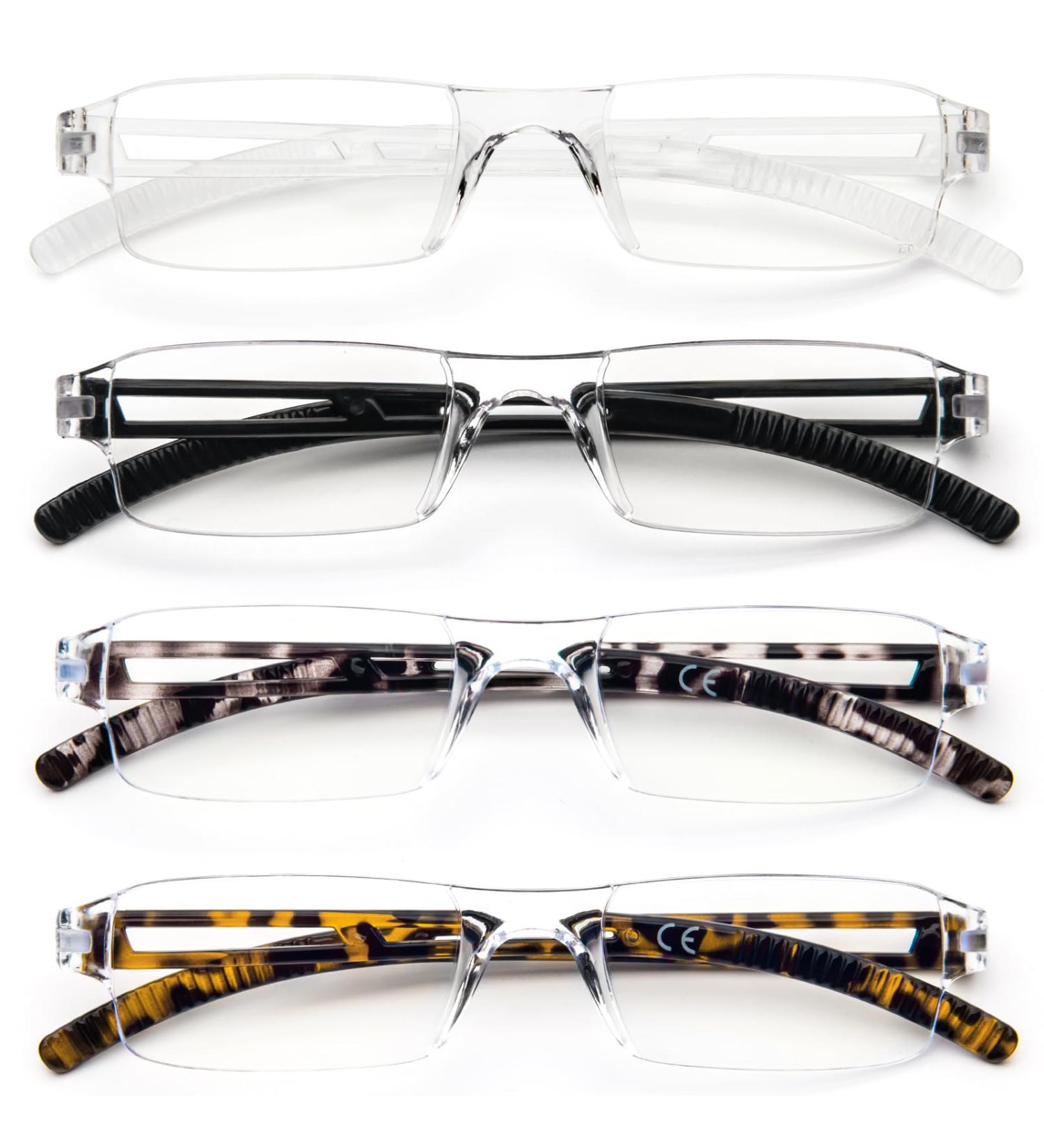 MMOWW 4-Pack Randless Reading Glasses for Men & Women | Clear Rectangular Blue Light Blocking Glasses (1.0x 4 Mix Colors) - International Shipping Available - Buy Online on GoSupps.com