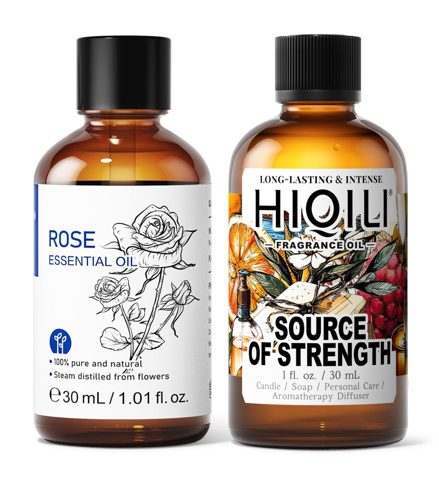 HIQILI 30ML Rose Essential Oil & 30ML Source of Strength Fragrance Oil for DIY Diffuser - Buy Online on GoSupps.com
