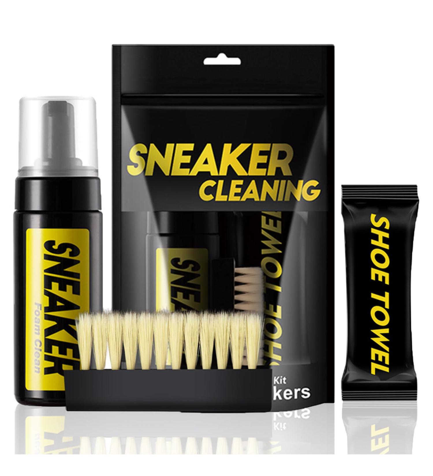 White Shoe Cleaner - Shoe Cleaning Kit - 150ml Shoe Cleaning Foam with Brush and Towel - White Trainer Cleaner - Shoe Cleaning Kit for Removing Stains and Dirt - Work on Most Shoes - Buy Online on GoSupps.com