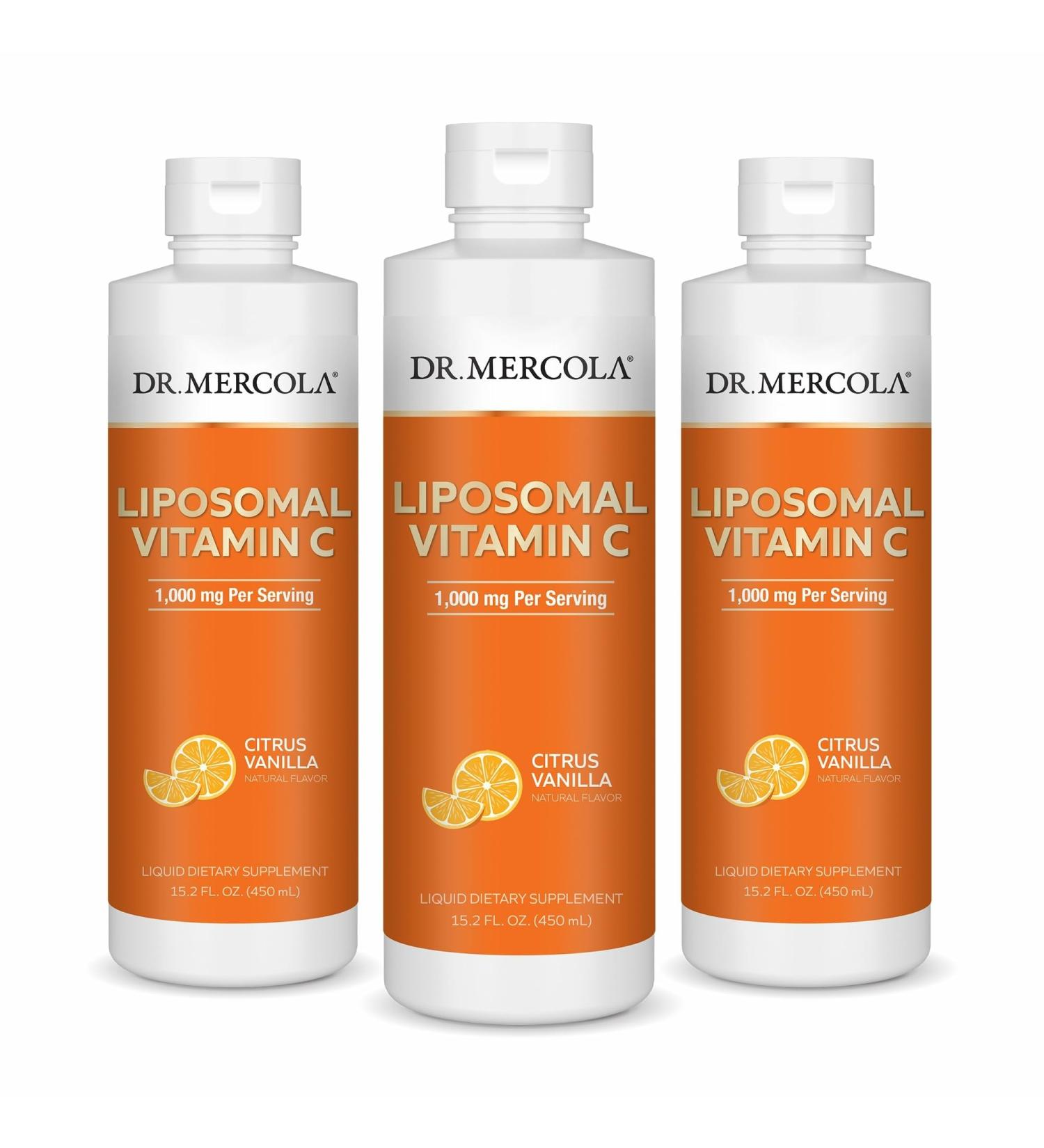 Dr. Mercola Liquid Liposomal Vitamin C - Antioxidant & Immune Support Supplement - Includes Vitamin E - GMO-Free, Gluten-Free & Soy-Free - Citrus Vanilla Flavor - 450 mL (30 Servings) - 3 Pack 15.2 Fl Oz (Pack of 3) - Buy Online on GoSupps.com