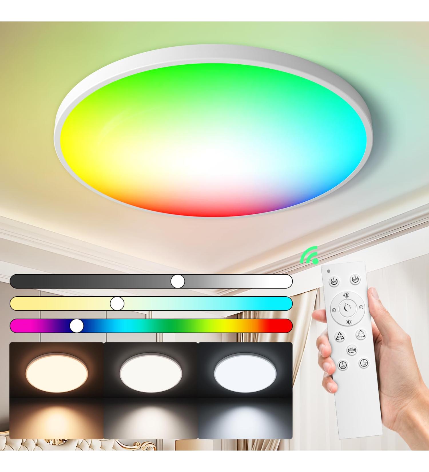 Fantictas Dimmable RGB LED Ceiling Lamp with Remote - 24W 3200lm for Bedroom Living Room & Kids' Room - Energy Class F 3000K-6500K Brightness - Buy Online on GoSupps.com