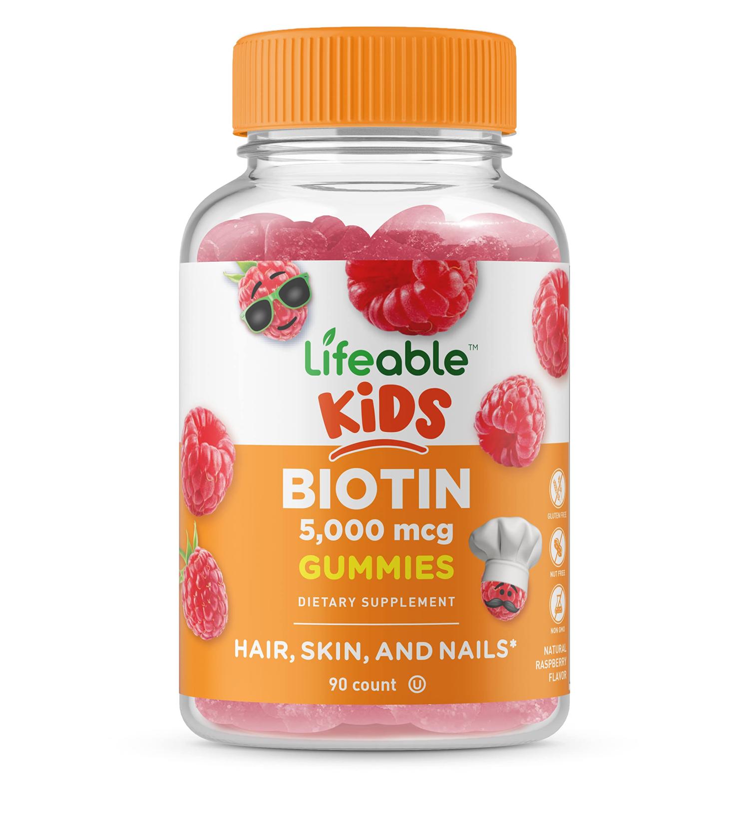 Lifeable Biotin Gummies for Kids - 5000mcg - Hair & Nail Growth Supplement - Vegetarian & GMO-free - 90 Gummies - Buy Online on GoSupps.com