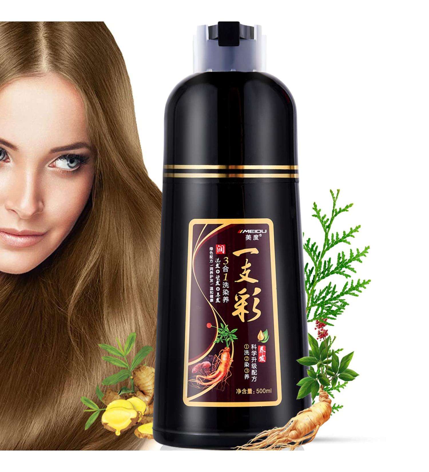 FONDIIA Herbal Brown Hair Color Shampoo 500ML - 3-In-1 Instant Gray Coverage Hair Dye - 5-Min Natural Hair Coloring Solution - Buy Online on GoSupps.com