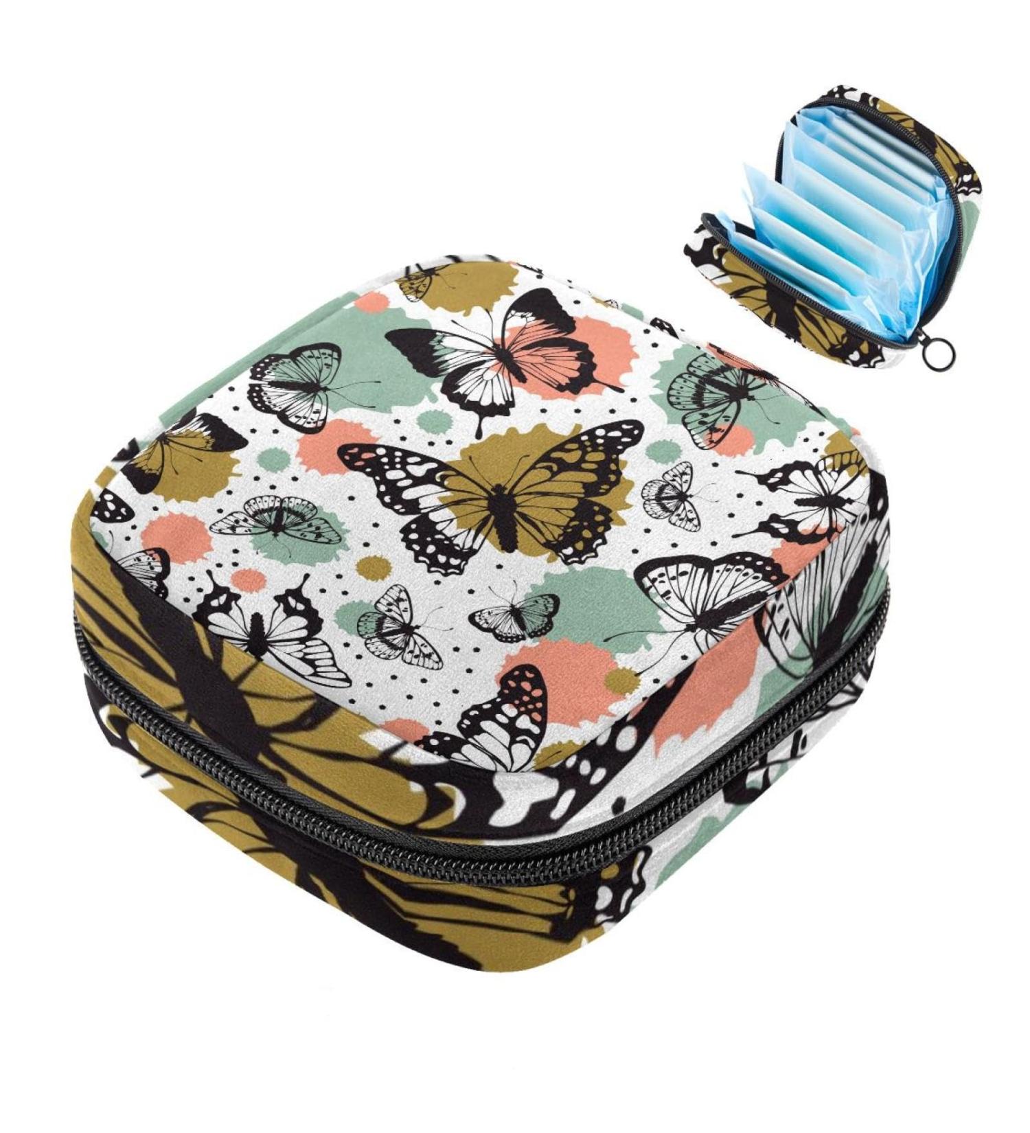 MUOOUM Abstract Butterfly Pattern Sanitary Napkin Storage Bag | Portable Menstrual Cup Pouch for Women & Teens | Nursing Pad Holder | Multi-colored - Buy Online on GoSupps.com