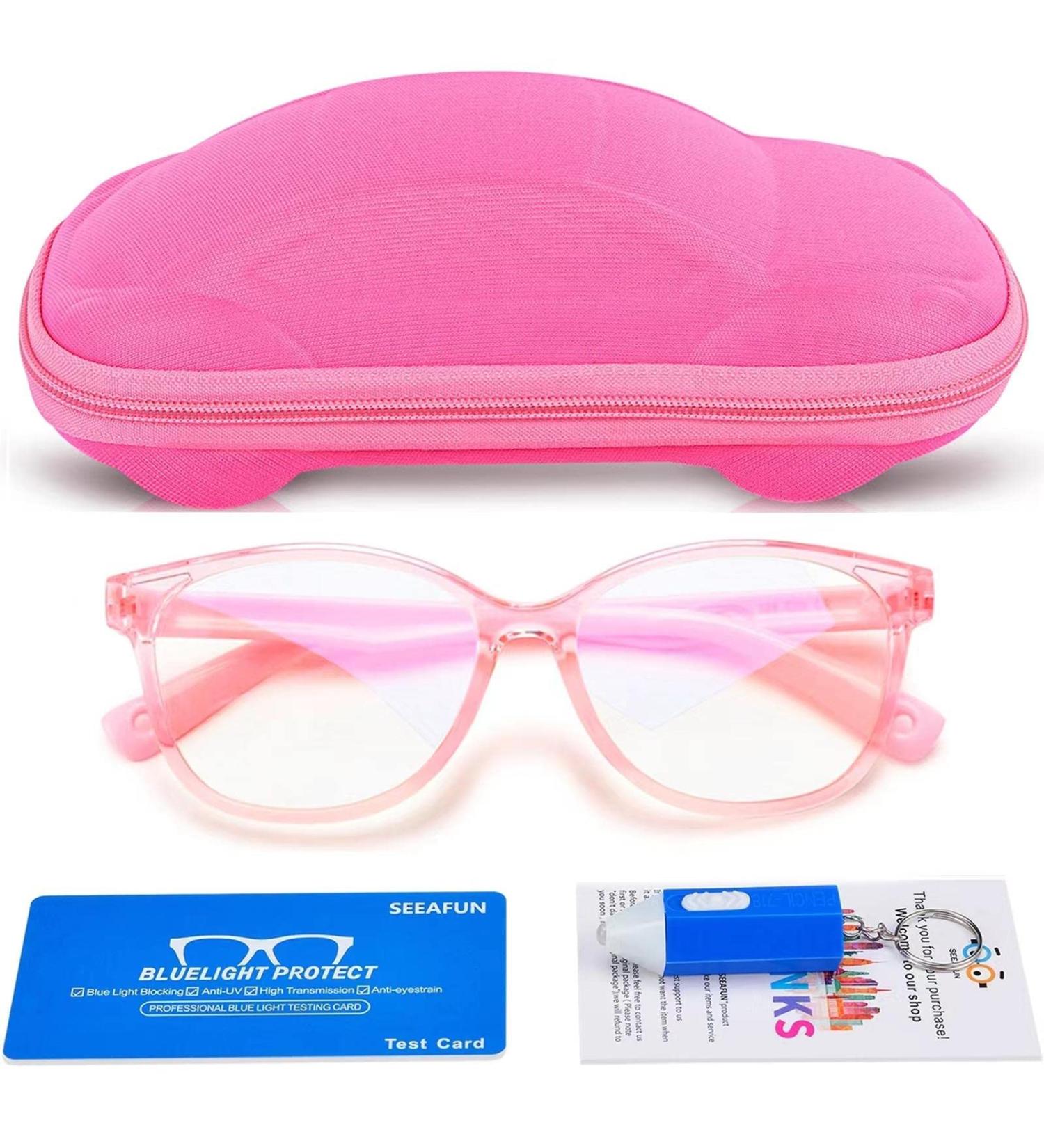 Kids Blue Light Glasses with Cute Car Case | UV400 Protection | Anti Blue Ray for Ages 3-12 | Transparent Pink - Buy Online on GoSupps.com