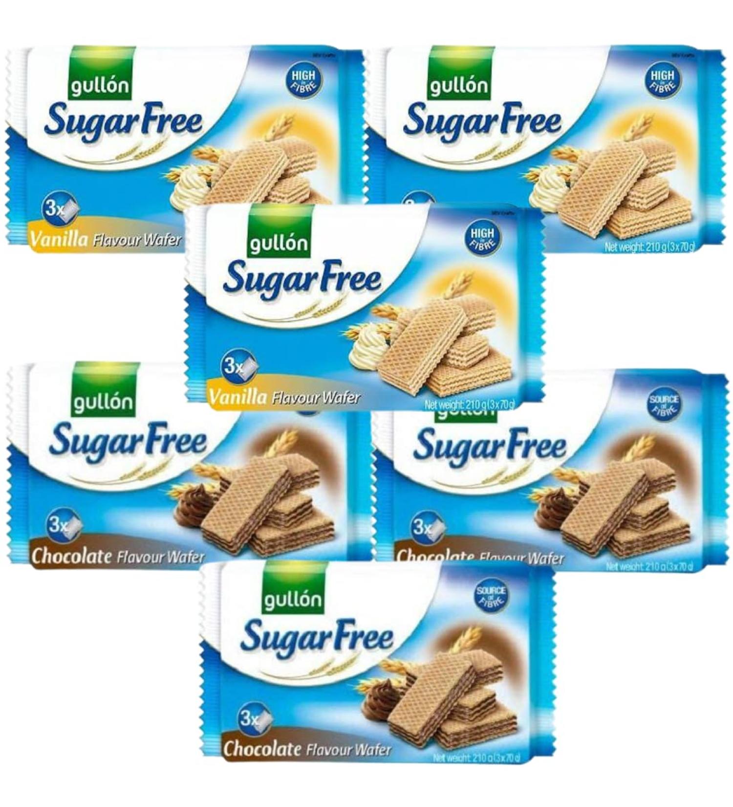 Sugar Free Wafer Bundle with Gullon Sugar Free Chocolate Flavour Wafer 3x70g x3 and Sugar Free Vanilla Flavour Wafer 3x70g x3 (6 Pack) - Buy Online on GoSupps.com
