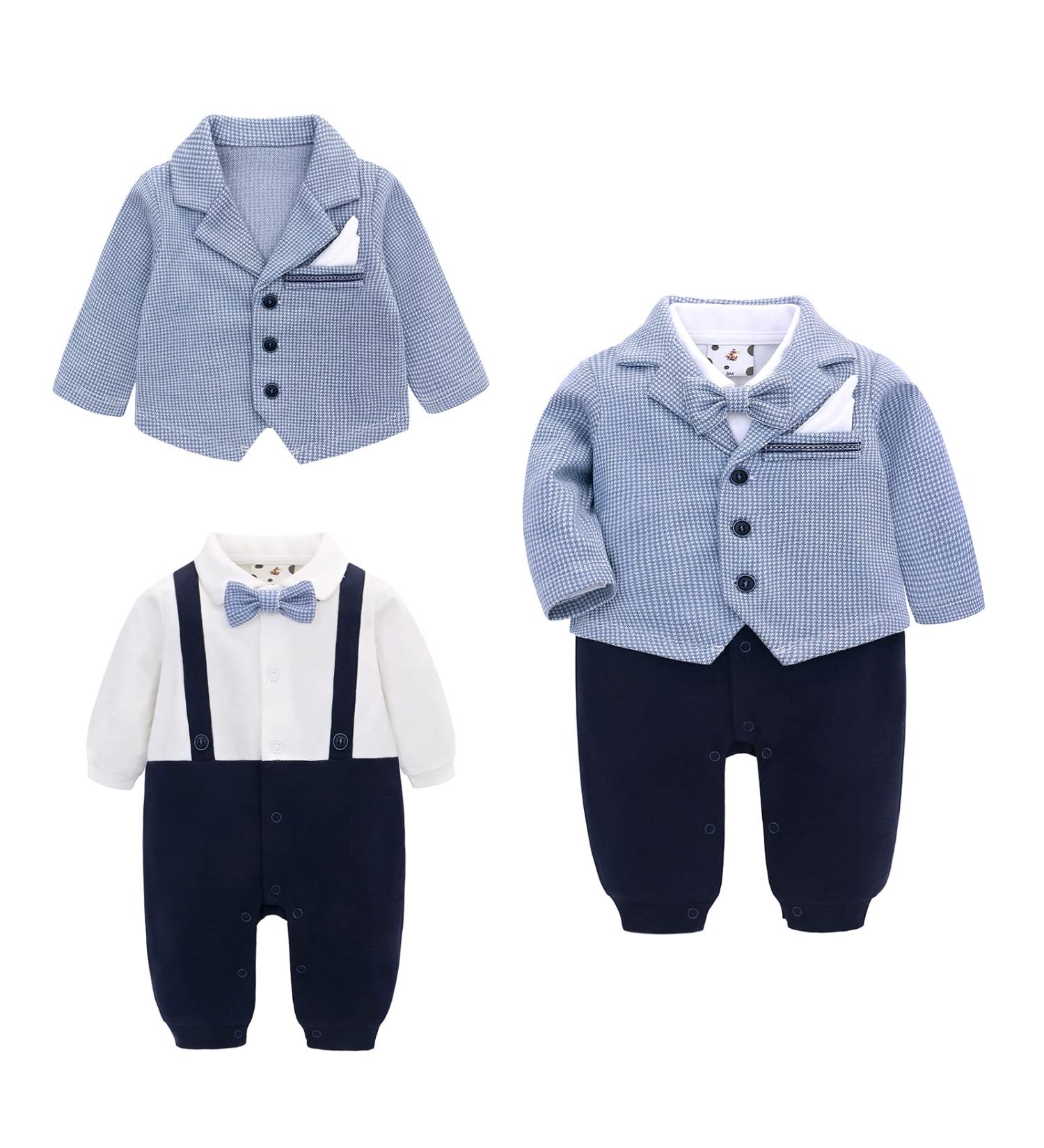 Famuka Baby Boy Formal Wedding Outfit Suit 12 Months Blue - Gentleman Tuxedo with Bows, 2 PCS Set - Buy Online on GoSupps.com