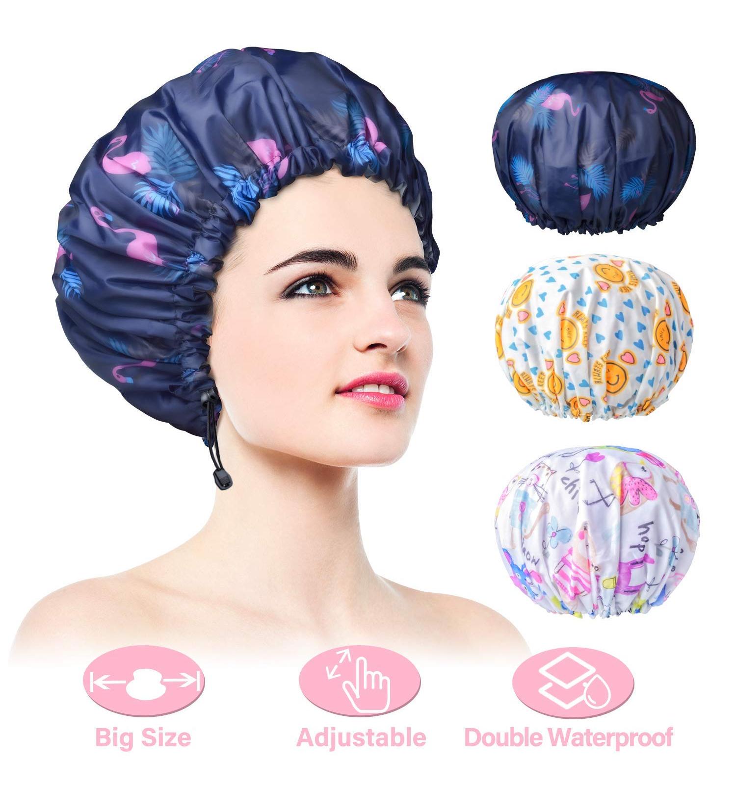 3 Pack Extra Large Waterproof Shower Caps for Women - Adjustable & Double Layer Design - Oversized for All Hair Lengths - Multicolor - Buy Online on GoSupps.com