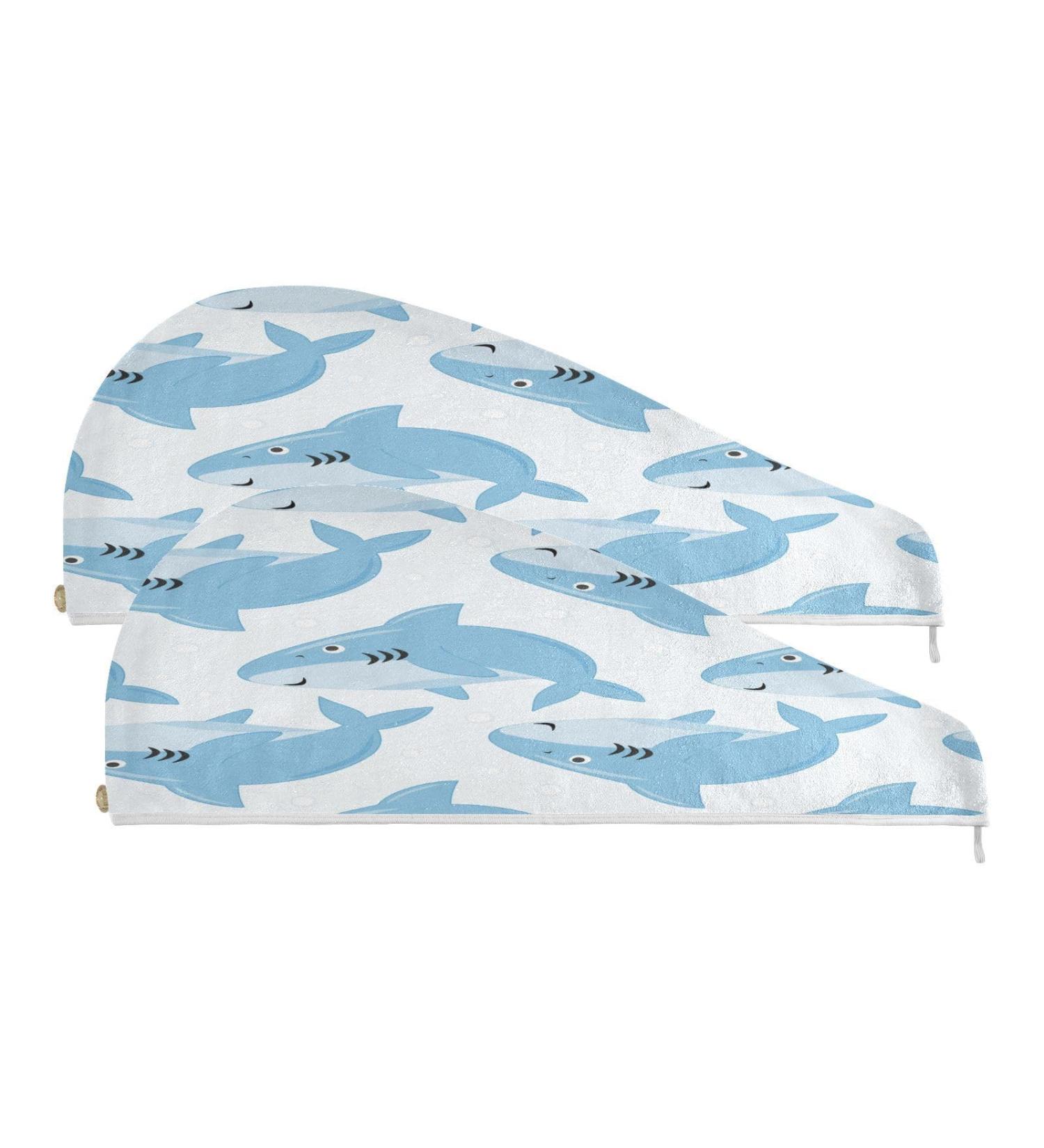 Cute Sharks Dry Hair Cap & Quick Drying Towel Set | Super Absorbent & Soft | 2 Piece Headband Included - Perfect for Fast Hair Drying - Buy Online on GoSupps.com