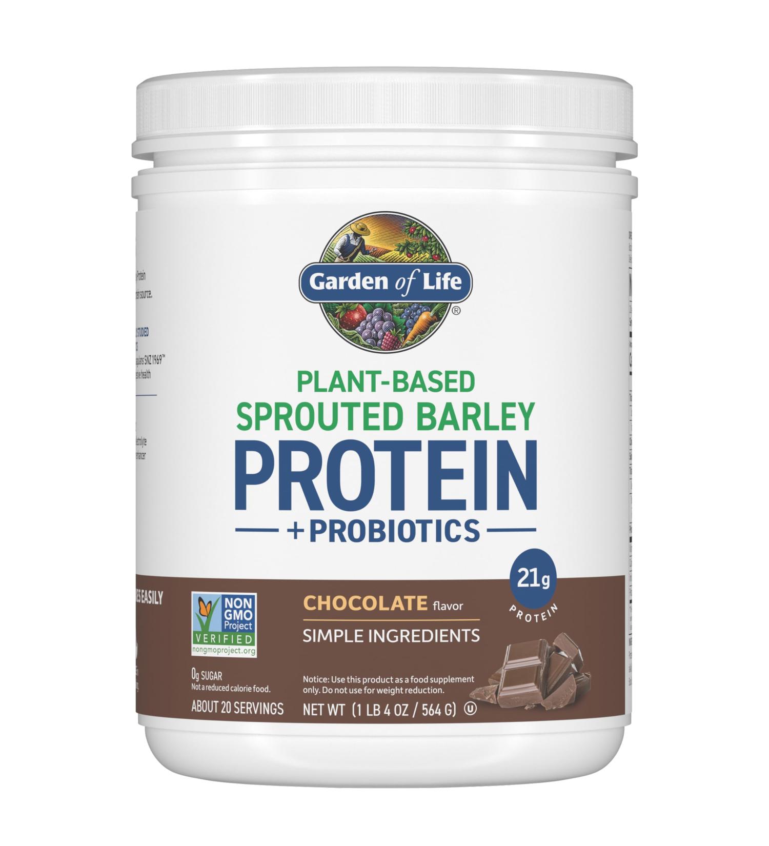 Garden of Life Plant-Based Sprouted Barley Protein Chocolate with 21g Protein 0g Sugar & Clean Ingredients Upcycled Barley Probiotics Non-GMO use in Shakes Smoothies & Baking 20 Servings - Buy Online on GoSupps.com