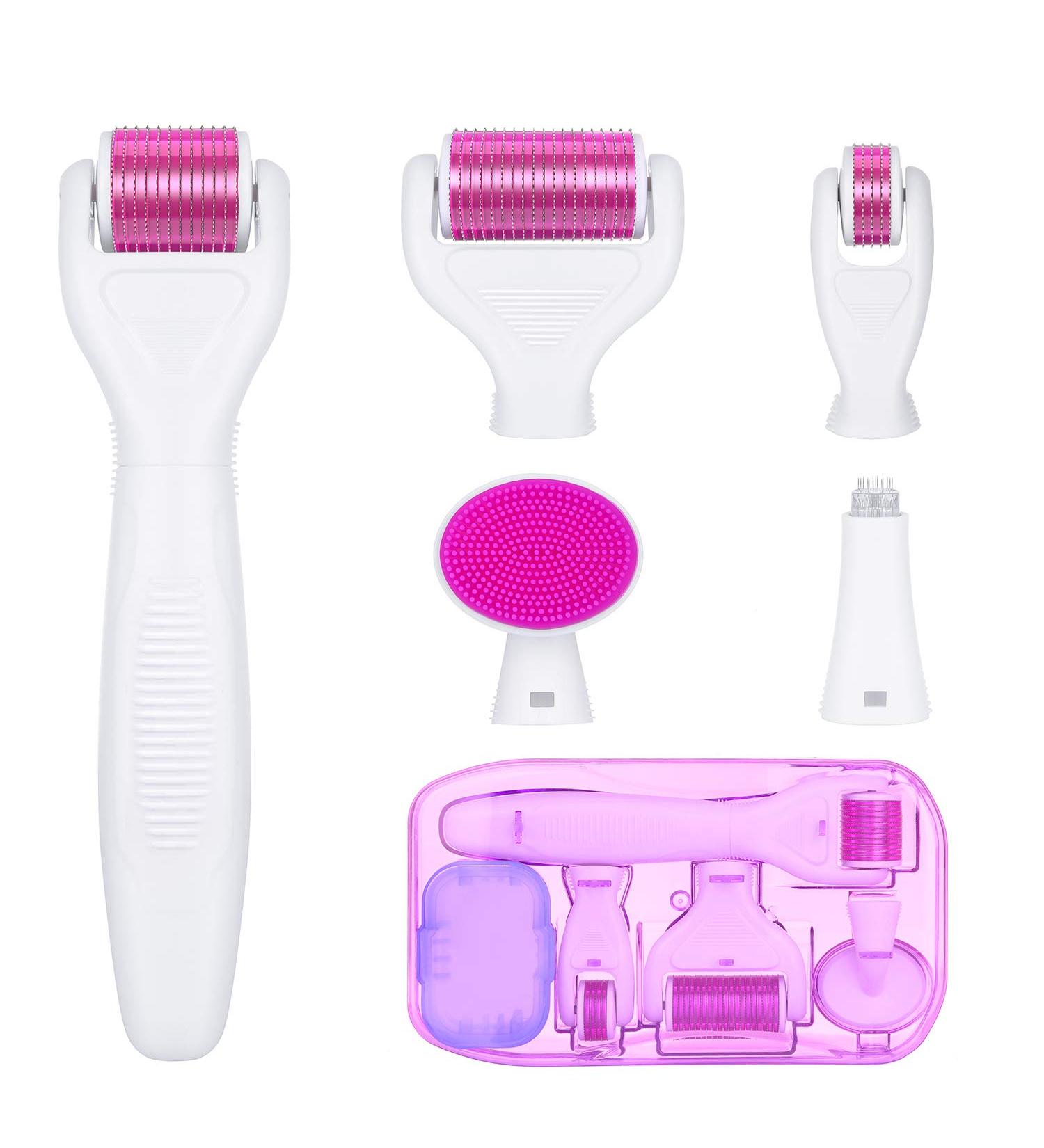 6 in 1 Derma Roller Kit for Face and Body - Micro Needle Dermaroller with Replaceable Heads, Storage Case, and Disinfection Tank - Buy Online on GoSupps.com