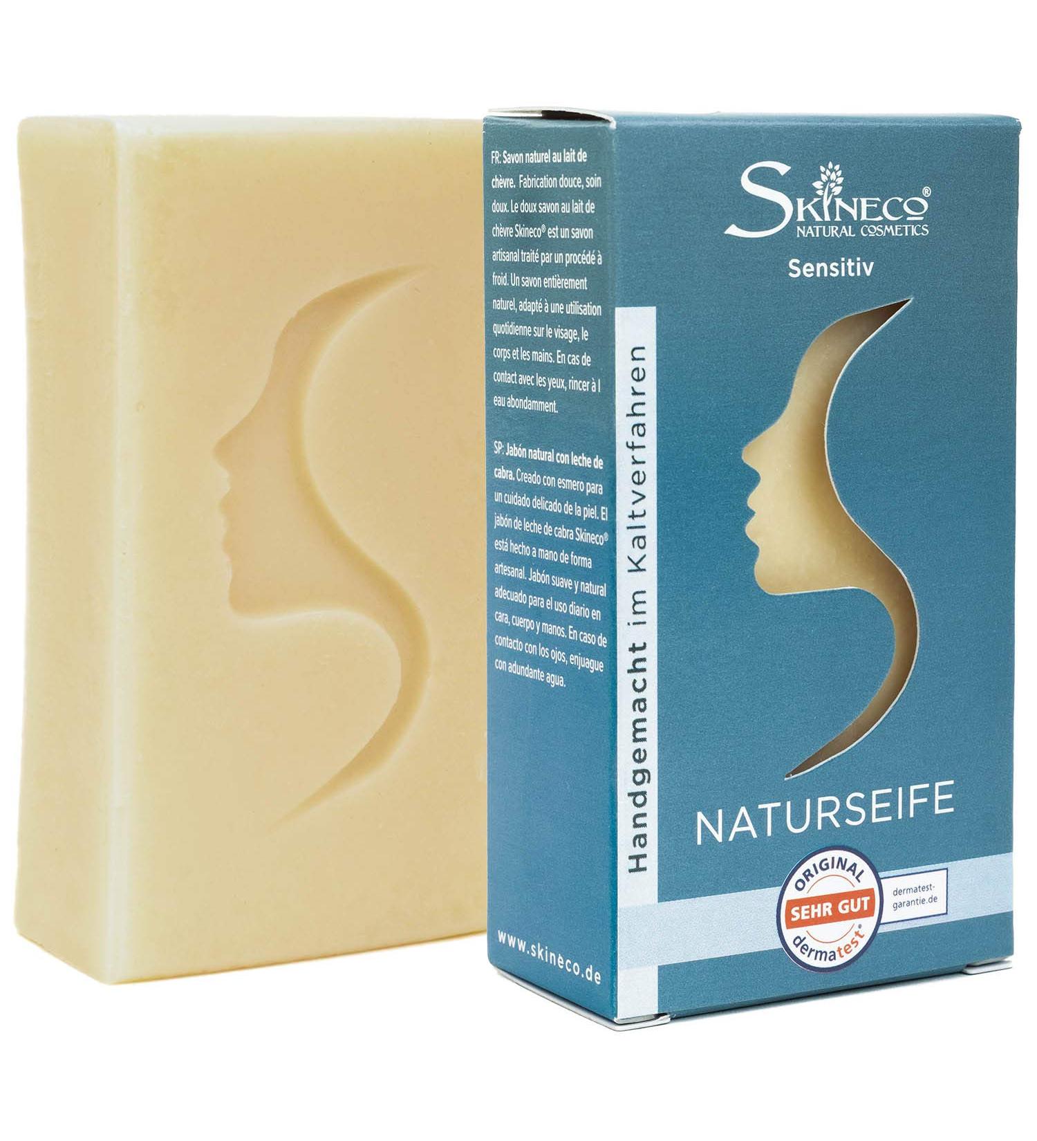 Skineco Natural Soap Sensitive | Sustainable Goat's Milk Soap | Solid Shower Gel | Piece of Soap for Dry Sensitive Skin | Body Soap | Hand Soap | - Buy Online on GoSupps.com