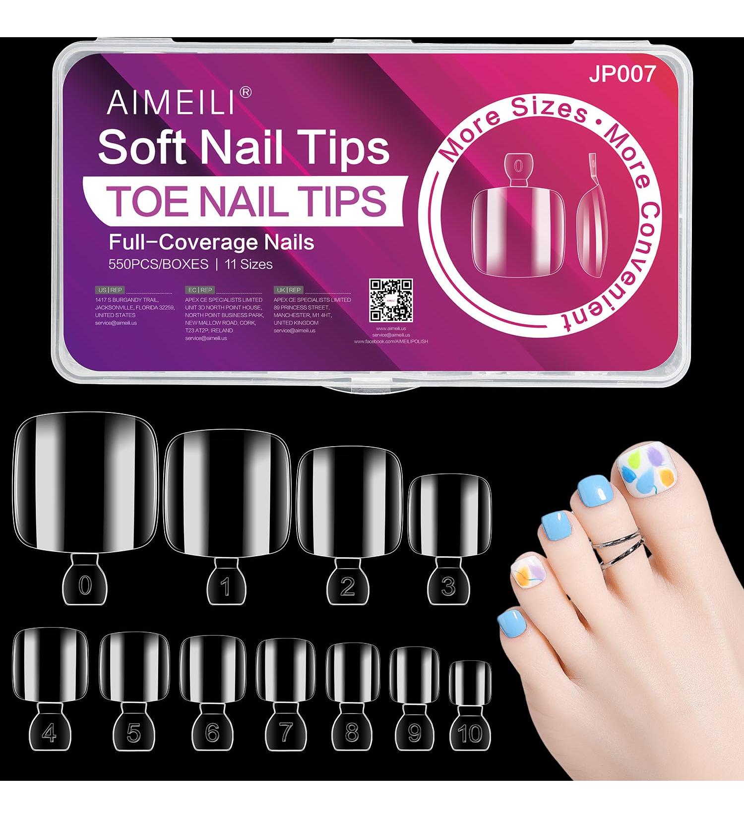 AIMeili 550 Pieces Clear Transparent False Toe Nails - Full Cover Artificial Toenail Tips with Storage Box - Buy Online on GoSupps.com