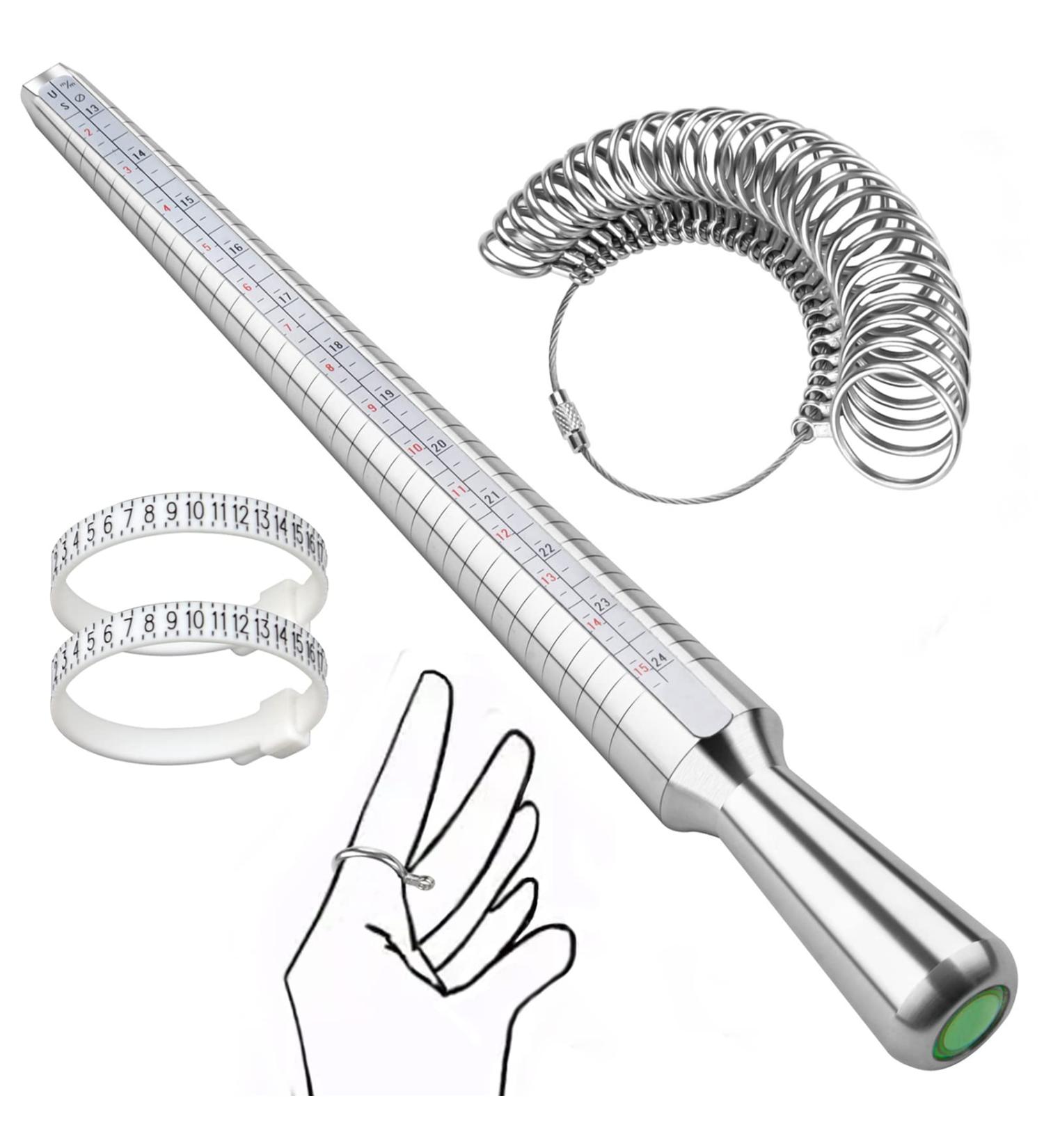 HYDDNice Ring Mandrel Sizer Tool Kit - 4 Piece Jewelry Making Set With Metal Mandrel, Hammer & 27 Ring Sizers