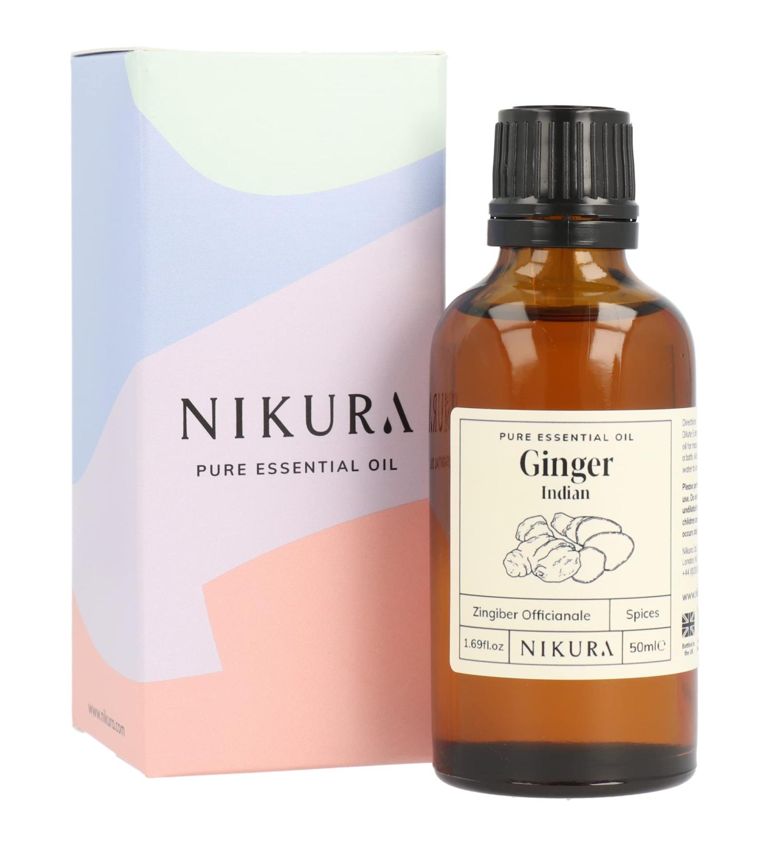 Nikura Indian Ginger Essential Oil 50ml - 100% Pure Natural Oil for Aromatherapy, Diffusers & Skin - Vegan & UK Made - Buy Online on GoSupps.com