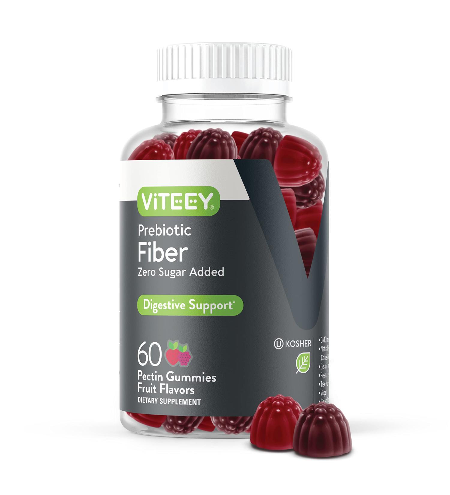 Viteey Fiber Prebiotic Gummies - Vegan Dietary Supplement for Digestive Health & Weight Support - Fruit Flavored Pectin Gummy for Adults, Teens & Kids - Buy Online on GoSupps.com