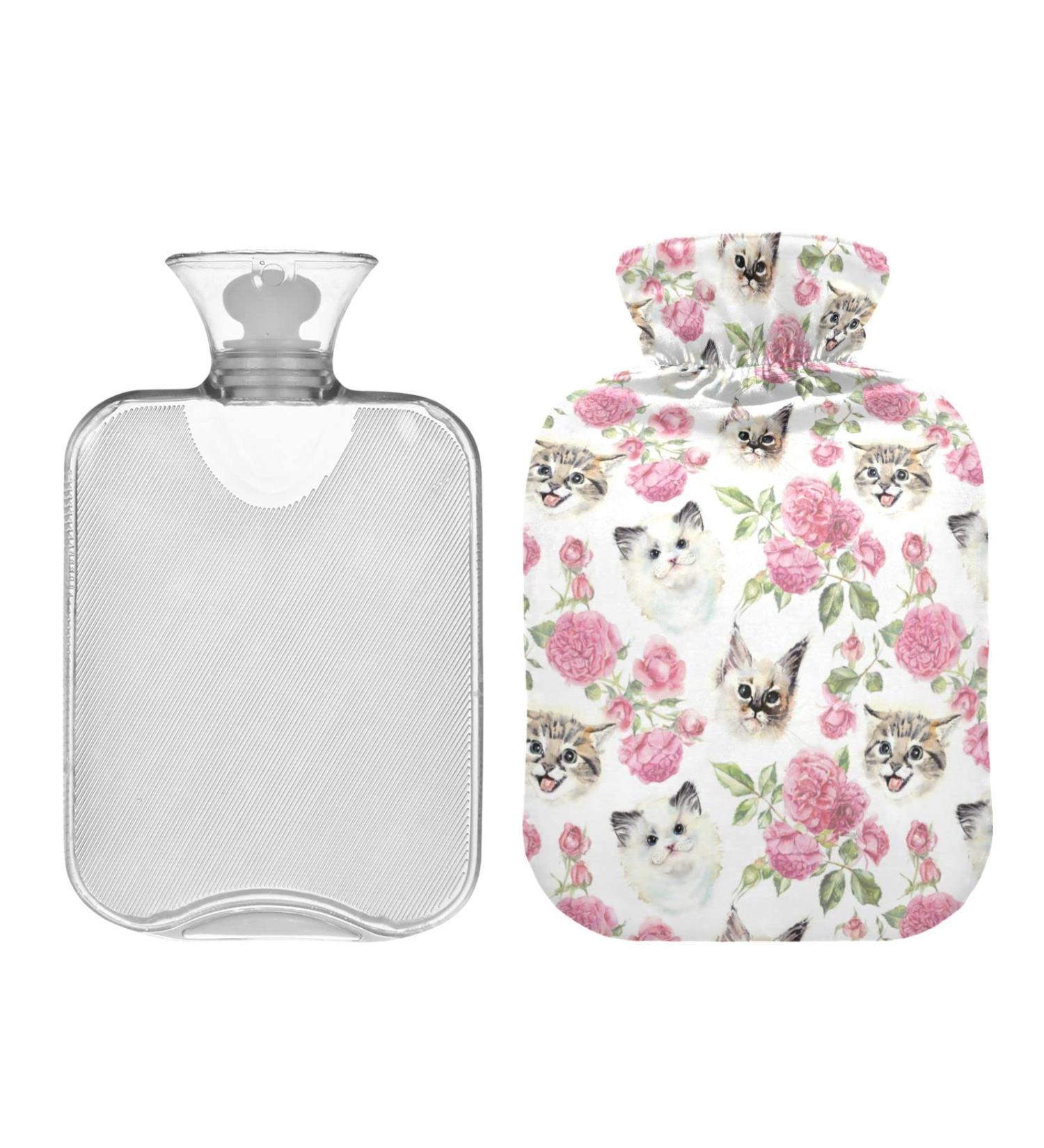 Hot Water Bottle 2L with Cat & Rose Cover | Pain Relief & Warmth for Winter - Buy Online on GoSupps.com