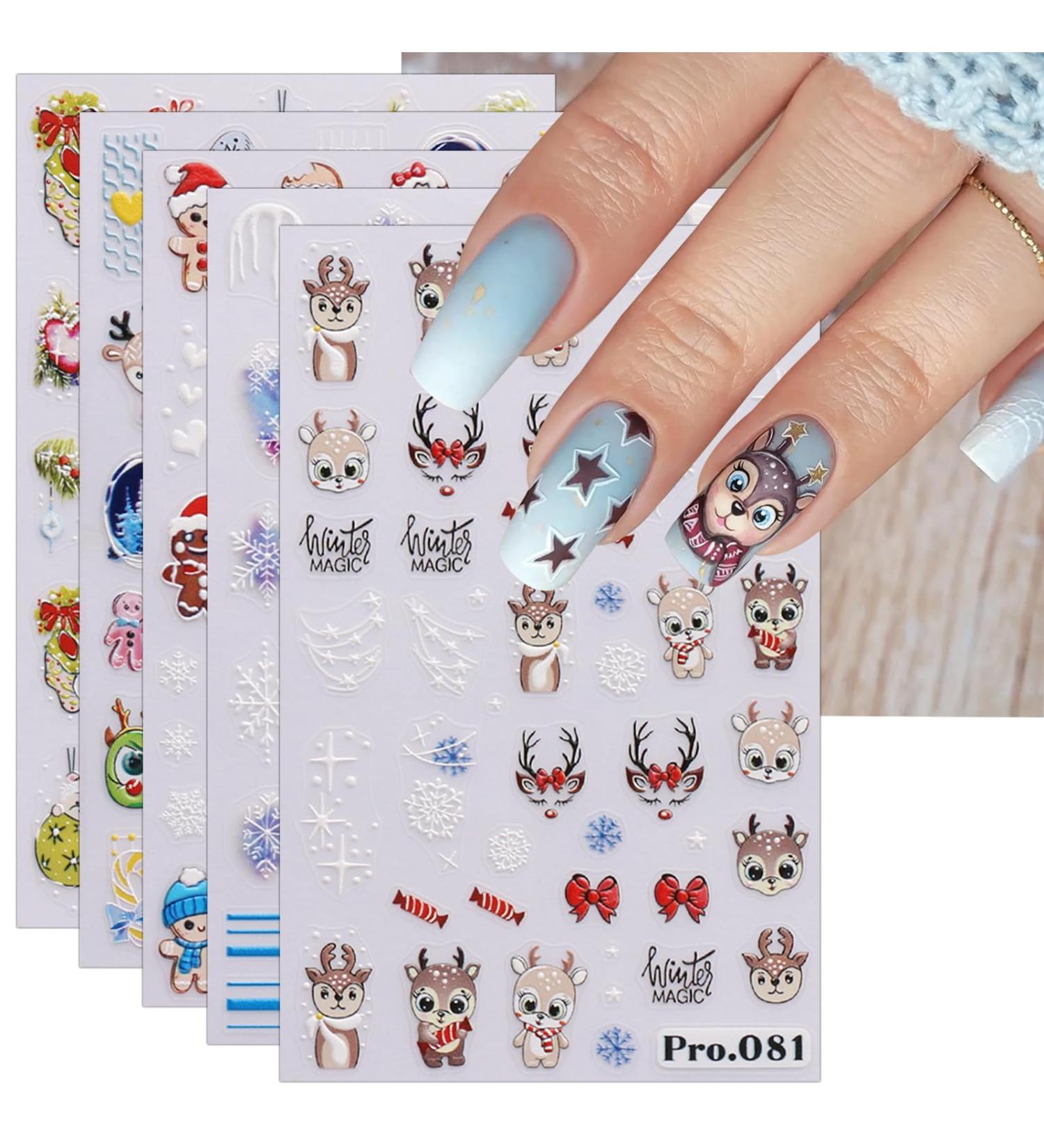 JMEOWIO 6 Sheets Christmas Nail Art Stickers Decals Self-Adhesive Cute Deer Snowflake Winter Holiday Nail Supplies Nail Art Design Decoration Accessories - Buy Online on GoSupps.com