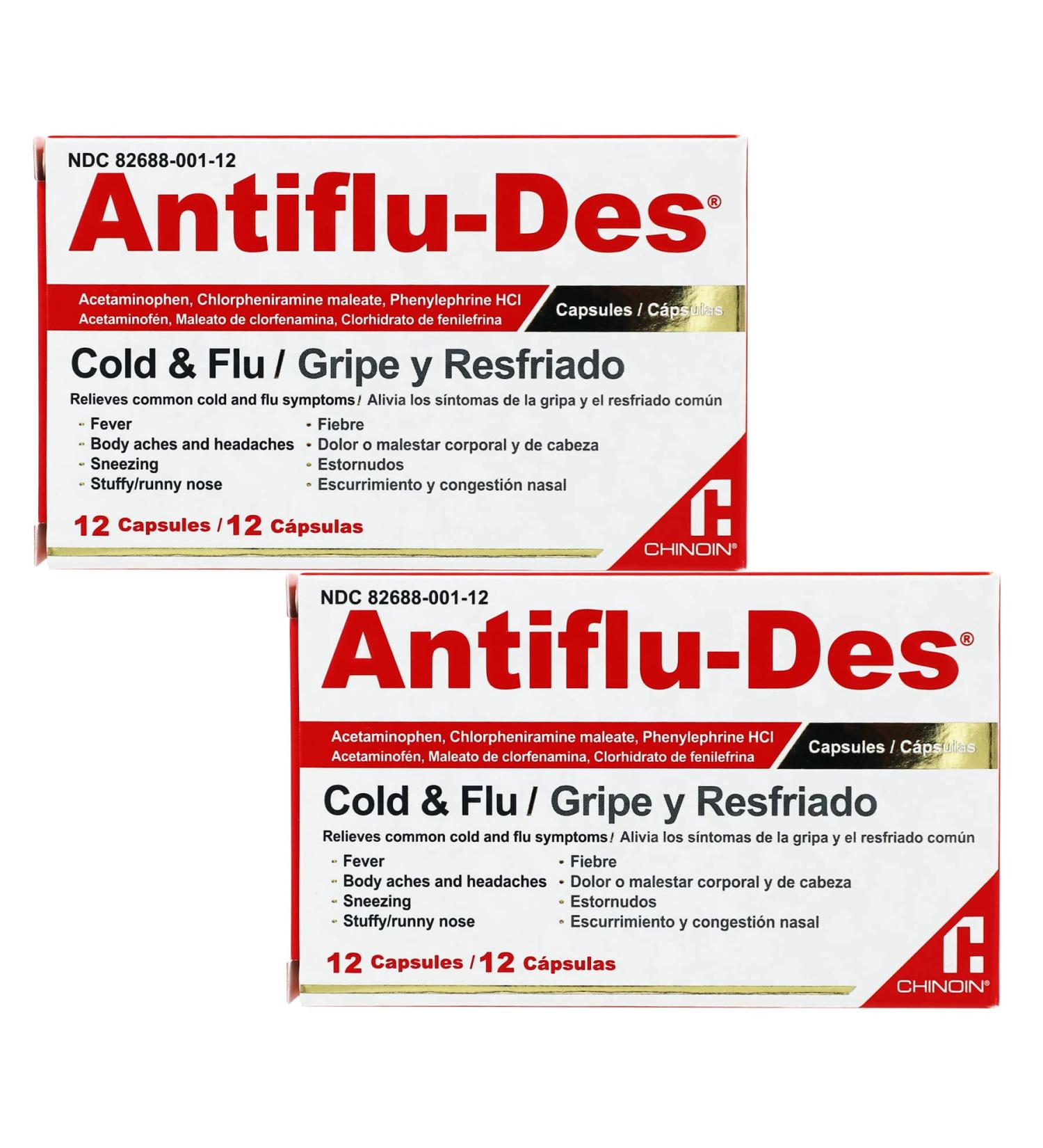 ANTIFLU-DES Cold and Flu Symptom Relief Fever Reducer 24 Capsules (2 Boxes) - Buy Online on GoSupps.com