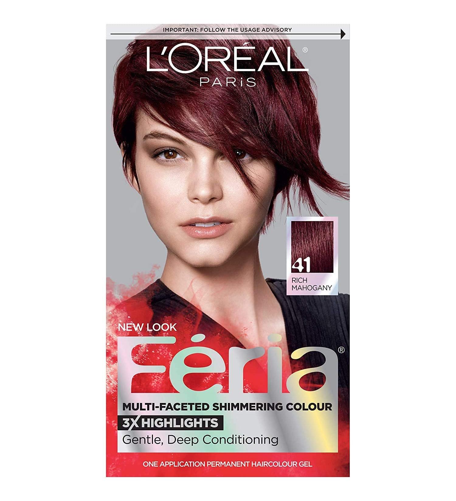 L'Oreal Paris Feria Rich Mahogany Hair Color #41 | Multi-Faceted Shimmering Highlights | 1 Application - Shop Now - Buy Online on GoSupps.com