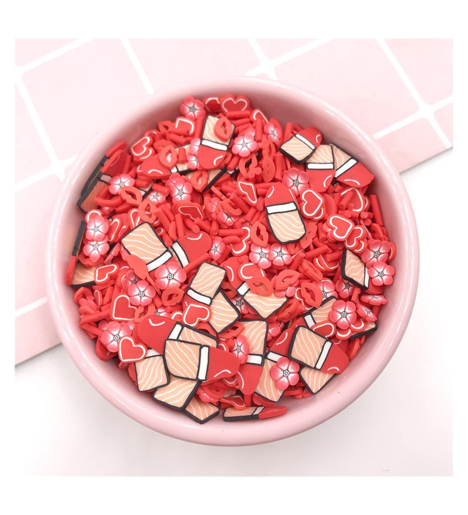 RT 100g Polymer Clay Lovely Flower Lip Stick Slices Sprinkles for Crafts Making DIY Nail Art Decoration Slime Filler Accessories Y118 (Color : Mixed)