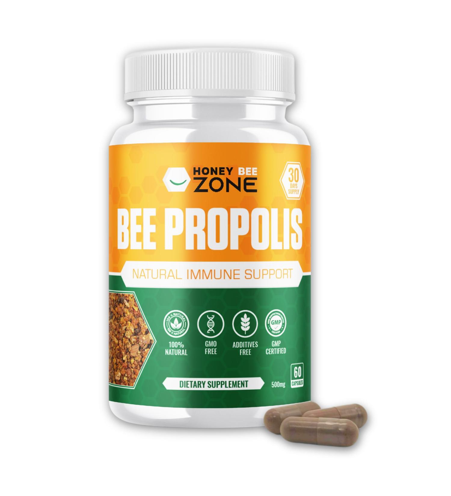 HONEYBEEZONE-Bee Propolis Capsules 100% Natural Energy and Immune Support Supplement | Non-GMO Gluten-Free 60 Easy-to-Swallow Veggie Capsules - Buy Online on GoSupps.com