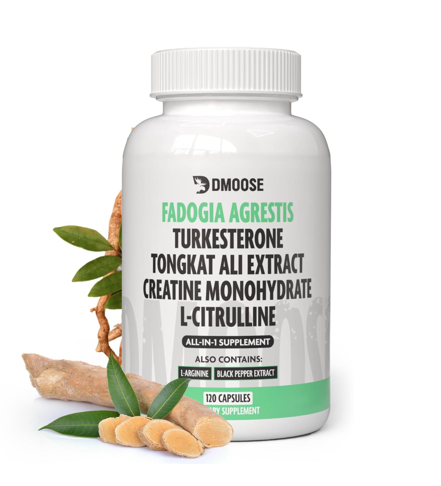 DMoose Fadogia Agrestis Supplement - All in One Formula for Testosterone Strength and Recovery - Non-GMO Gluten-Free Supplement with Fadogia Agrestis Tongkat Ali Turkesterone and Creatine - Buy Online on GoSupps.com