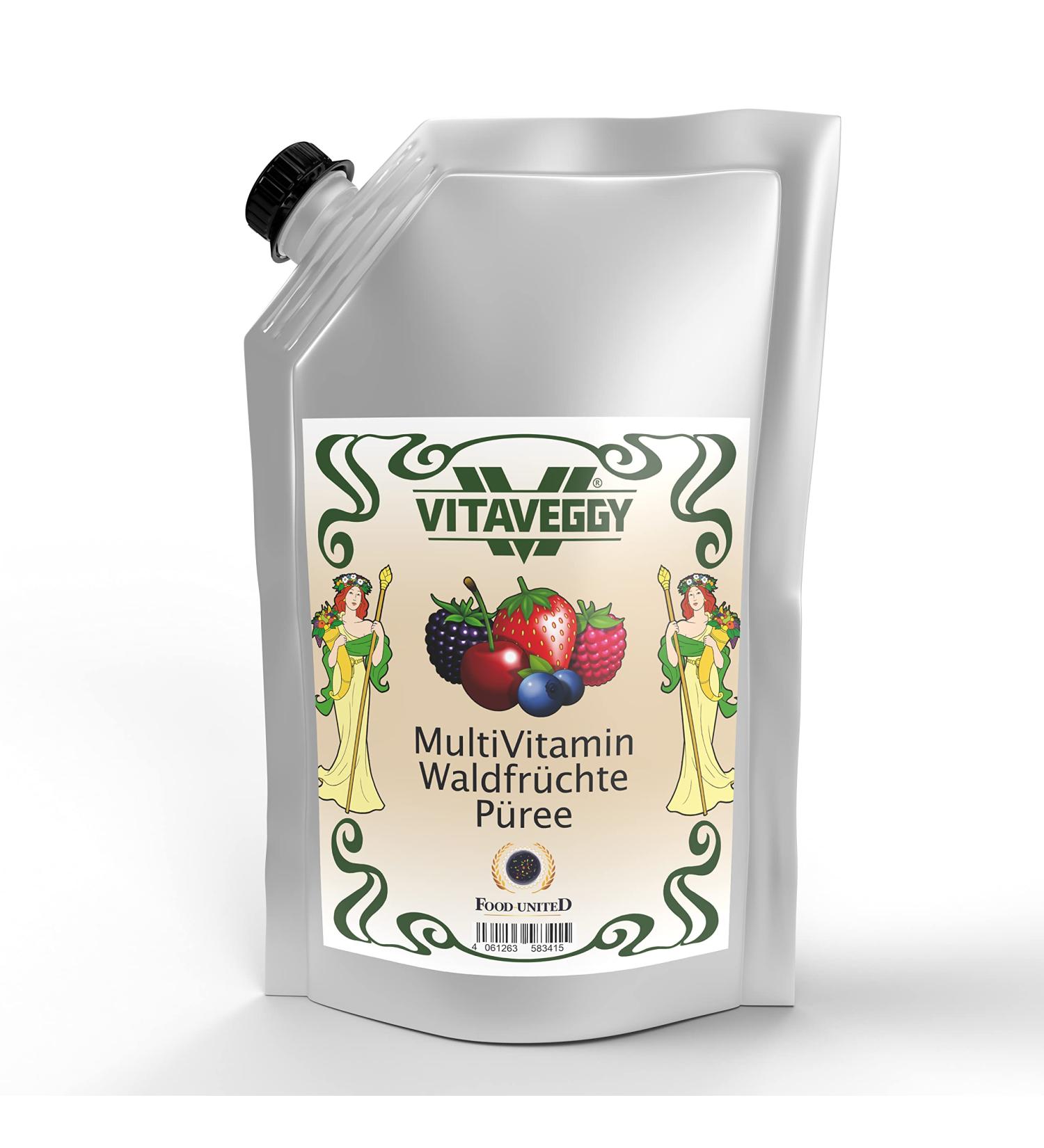  FOOD-UNITED VITAVEGGY Fruit Puree Multivitamin Forest Fruit 1kg with Raspberry Sour Cherry Strawberry Blueberry Blueberry Mulberry Fruit Puree Fruit Puree Fruit Compote Smoothie - Buy Online on GoSupps.com