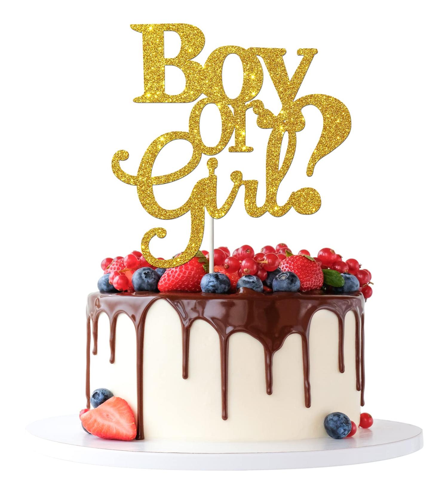 Tenhaisi Boy or Girl Cake Topper Boy and Girl Baby Shower Party Supplies Decor Gender Reveal Party Decoration Gold Glitter - Buy Online on GoSupps.com