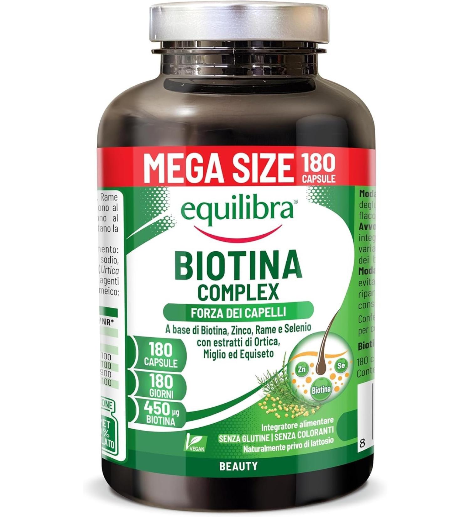 Equilibra Biotine Hautement Dos e 450 mcg pour les Cheveux et les Ongles avec Zinc Cuivre S l nium Extraits d Ortie de Millet et de Pr le V gan Sans Gluten Sans Lactose 180 G lules - Buy Online on GoSupps.com