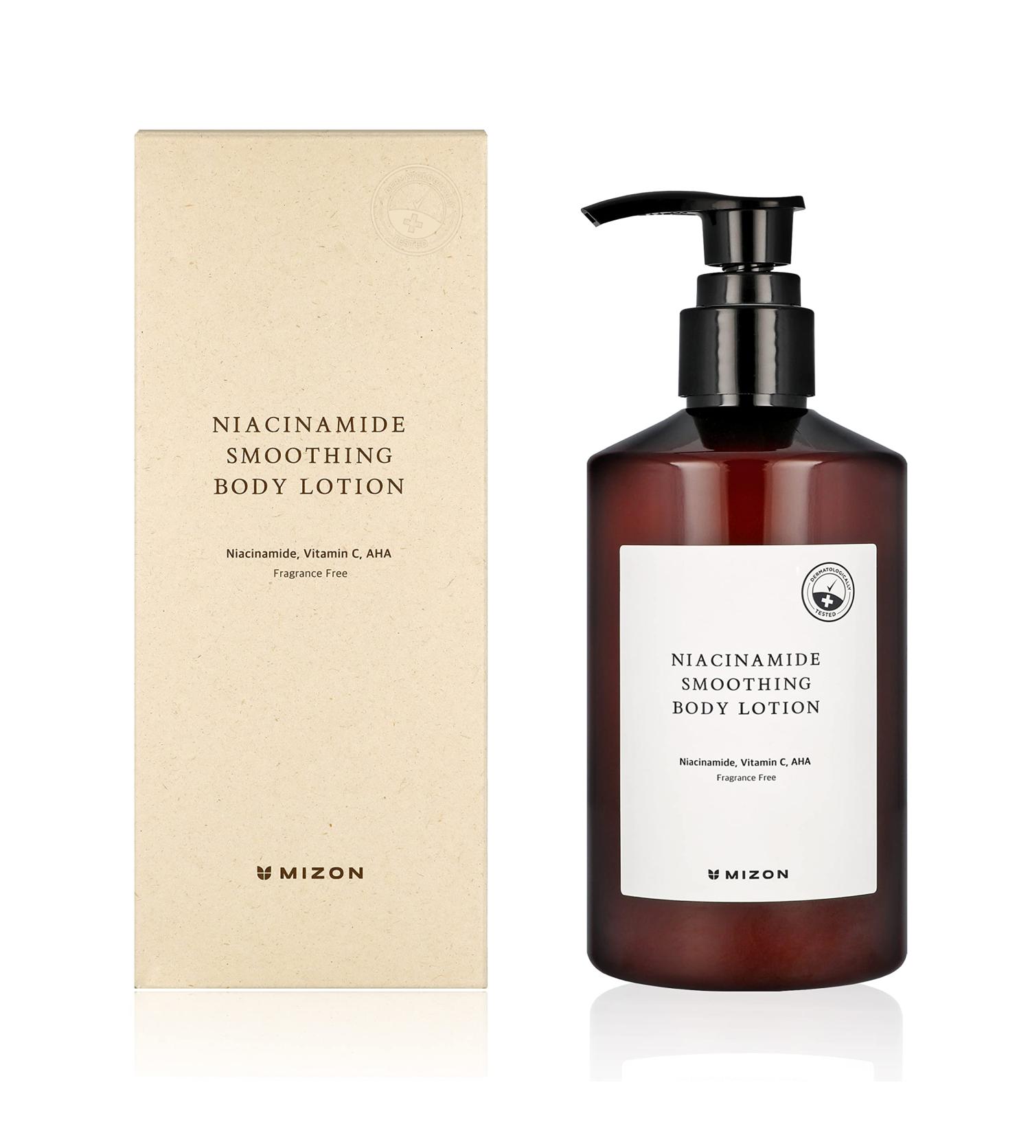 MIZON Niacinamide Smoothing Body Lotion 300ml | Korean Skincare with 10% Niacinamide AHA & Vitamin C - Hydrating Exfoliating & Moisturizing Solution - Buy Online on GoSupps.com