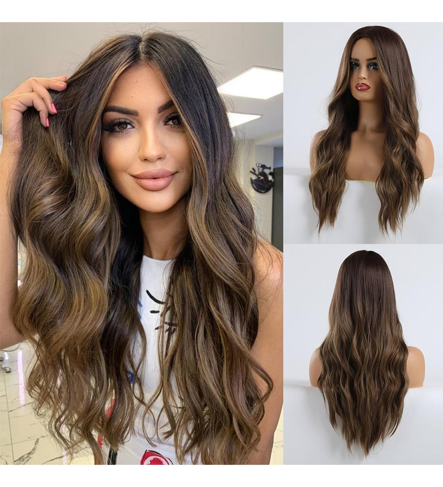 Buy Haircube 24 Inch Brown Long Curly Wig - Natural Look Synthetic Wig for Women - Middle Parting Style - Buy Online on GoSupps.com