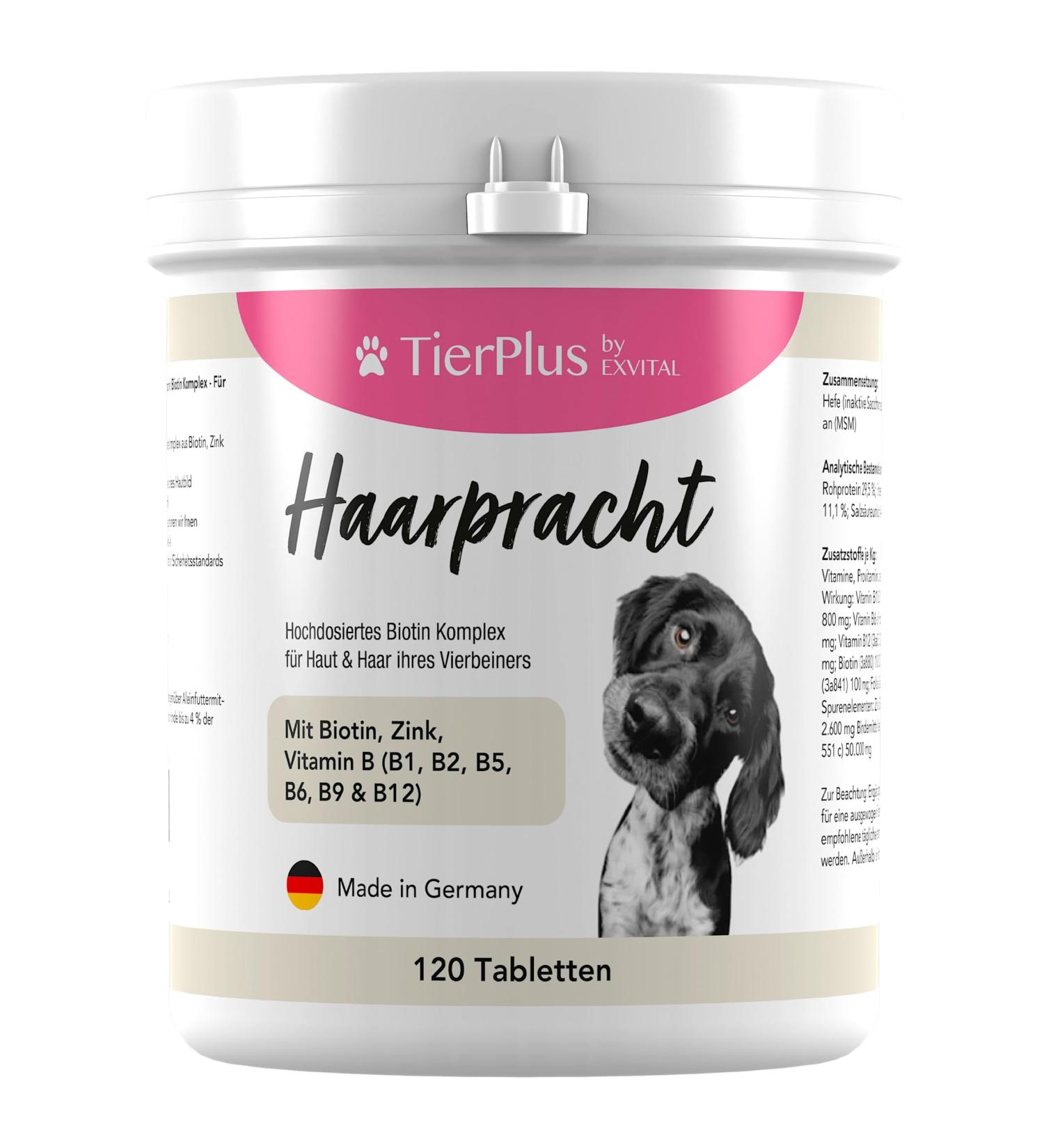 Tierplus Hair Splendor - High-Dose Biotin Complex for Dogs | Hair Loss Itching & Dry Skin Relief | 120 Tablets for Shiny Fur & Beautiful Skin - Buy Online on GoSupps.com