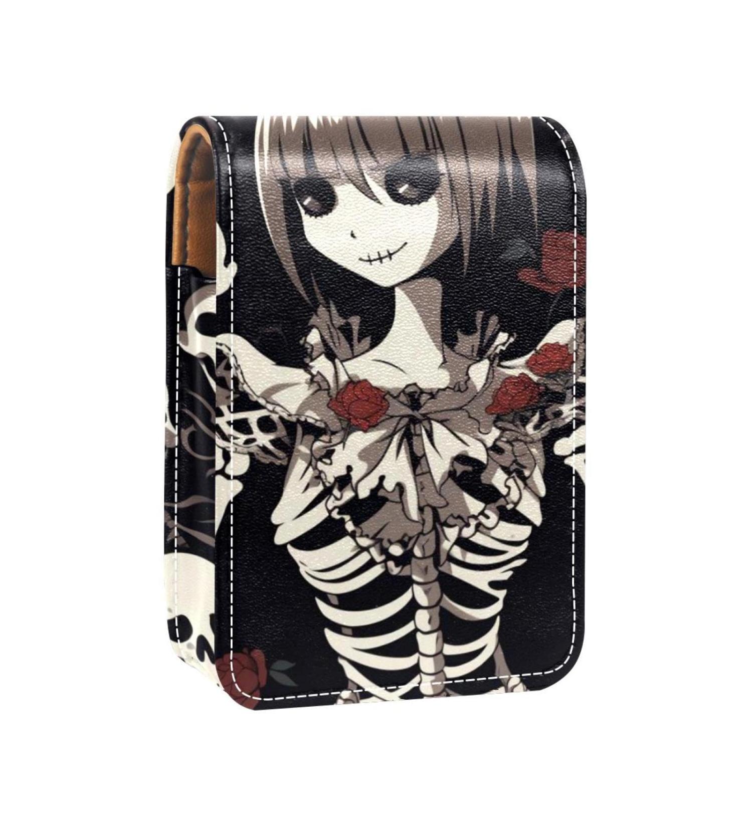 Buy Leather Lipstick Case Organizer with Mirror | Mini Skull Design Lip Gloss Holder - International Shipping - Buy Online on GoSupps.com