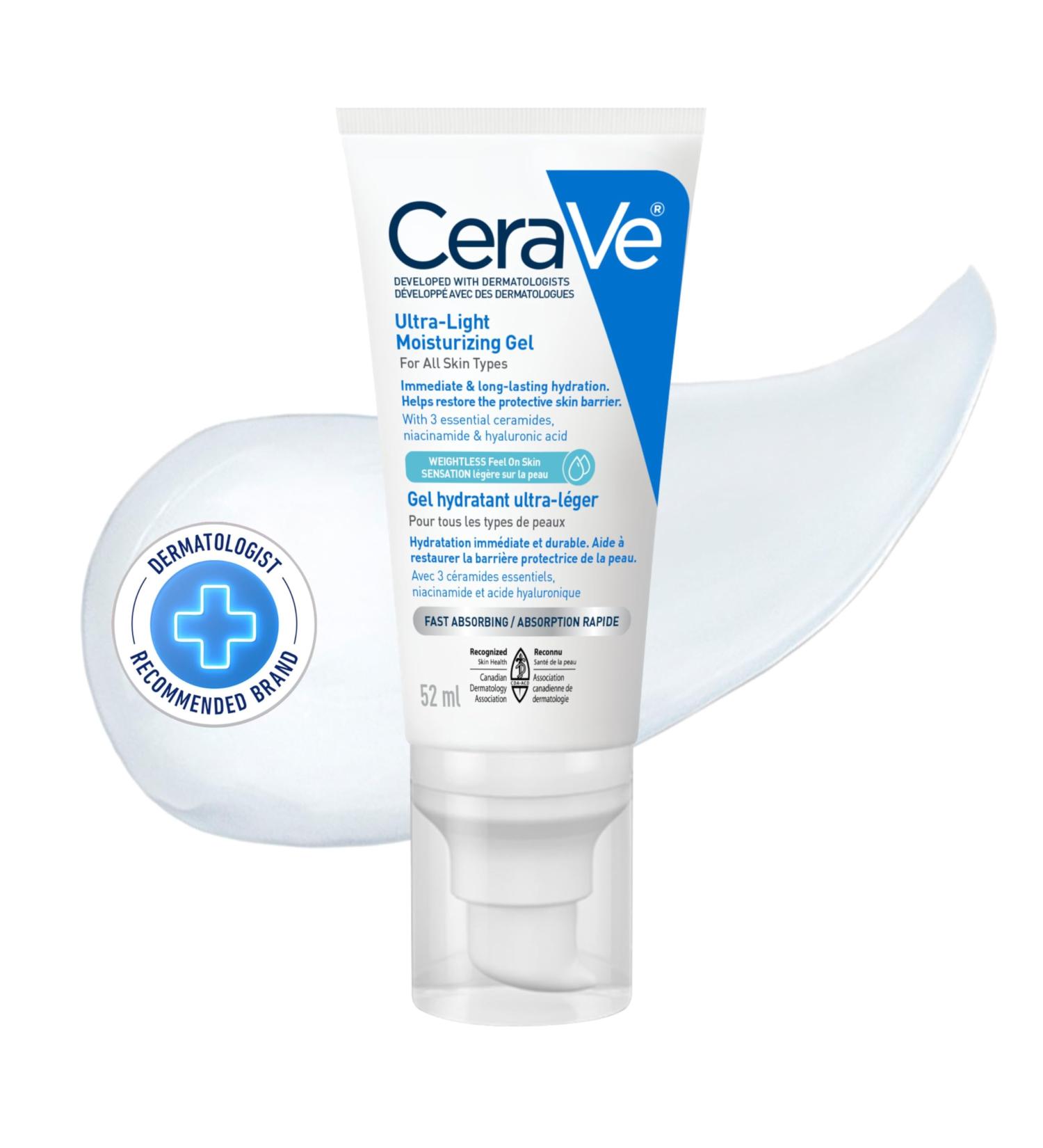 CeraVe Ultra-Light Moisturizing Gel Lightweight Face Moisturizer with Ceramides Niacinamide Hyaluronic Acid Fragrance-Free Dermatologist Recommended 52 Ml Ultra-light Gel - Buy Online on GoSupps.com