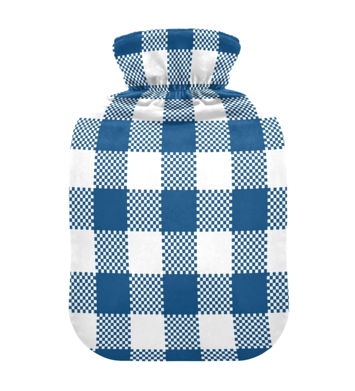Durable 1L Heat Bottle for Pain Relief | Classic Blue Checked Design | Ideal for Neck Shoulder & Cramps Therapy - Buy Online on GoSupps.com