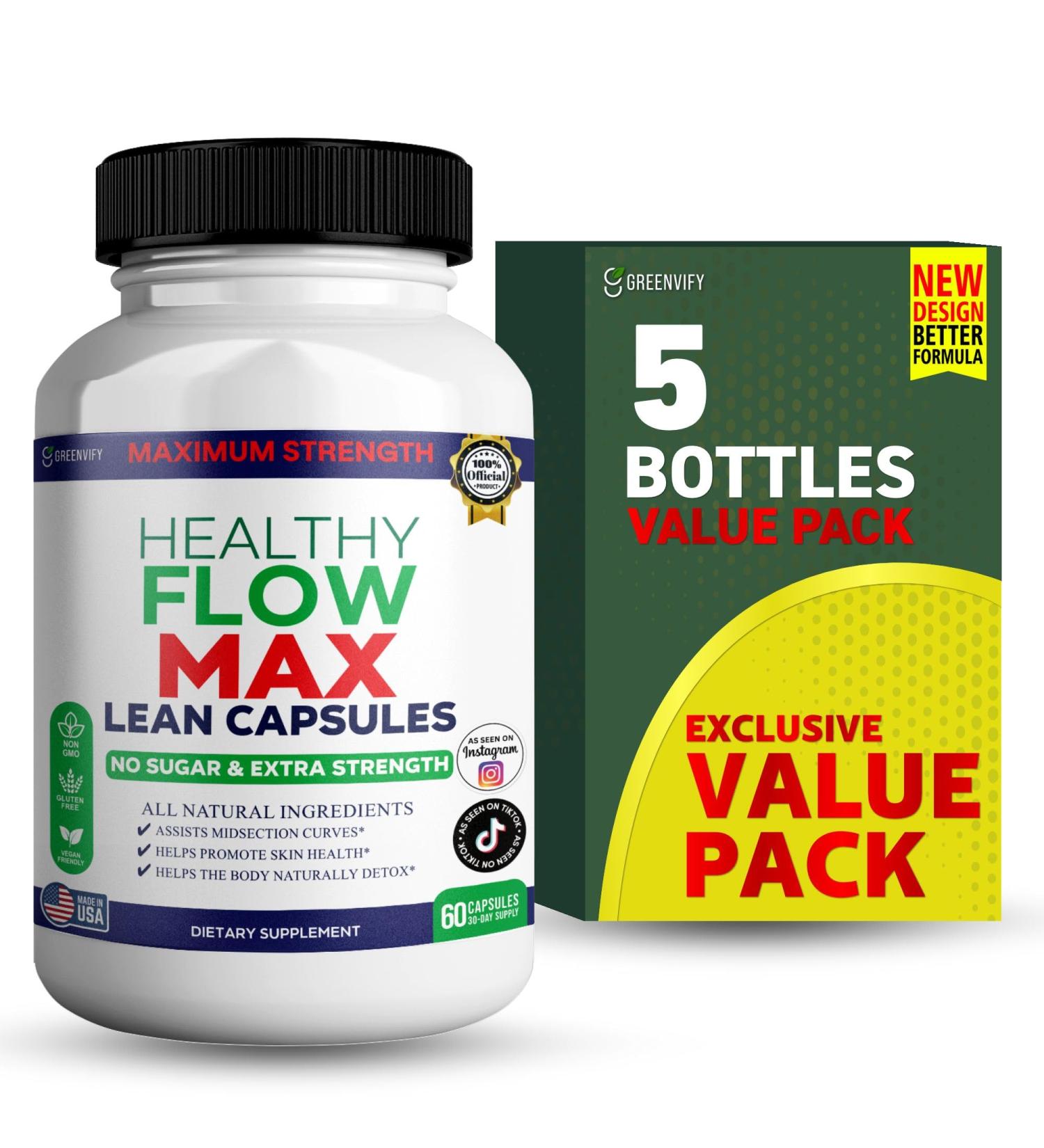 GREENVIFY Healthy Flow Max Lean Capsules Maximum Strength 60 Capsules 30-Day Supply Vegan Gluten Free No Sugar (5) - Buy Online on GoSupps.com