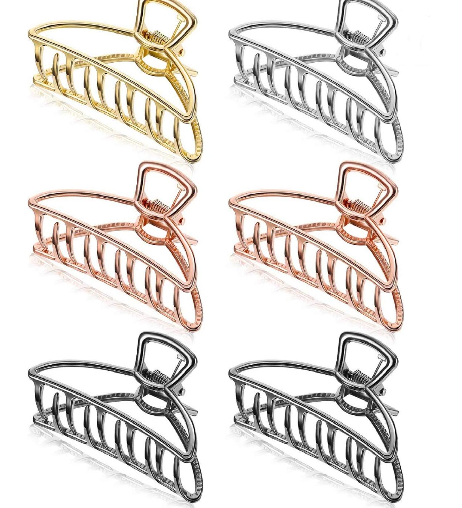 Cfrau 6PCS Chic Large Metal Hair Clips Claw Hair Catch Non-slip Jaw Barrette Hollow Clamp for Women Half Bun Hairpins for Thick Hair (Silver + Gold + 2 Rose Gold + 2 Black) 6 Pcs - Buy Online on GoSupps.com
