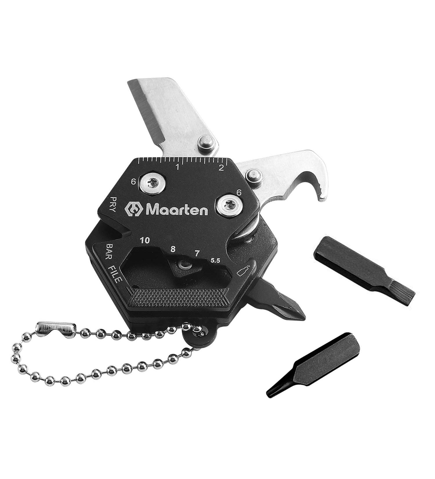 Maarten Multitool Keychain - Upgraded 14-in-1 Stainless Steel Mini EDC Tool for Survival, Camping, Hunting - Gift for Dad Men - Black - Buy Online on GoSupps.com